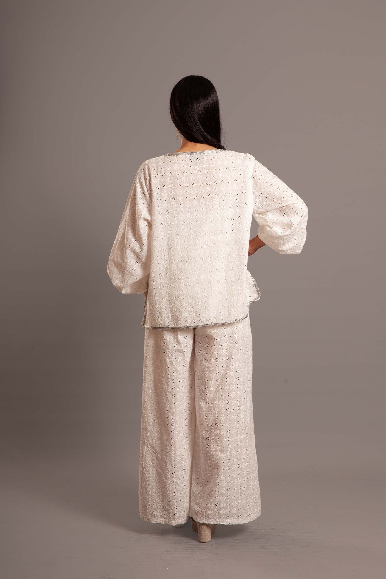 White embroidered cotton pants