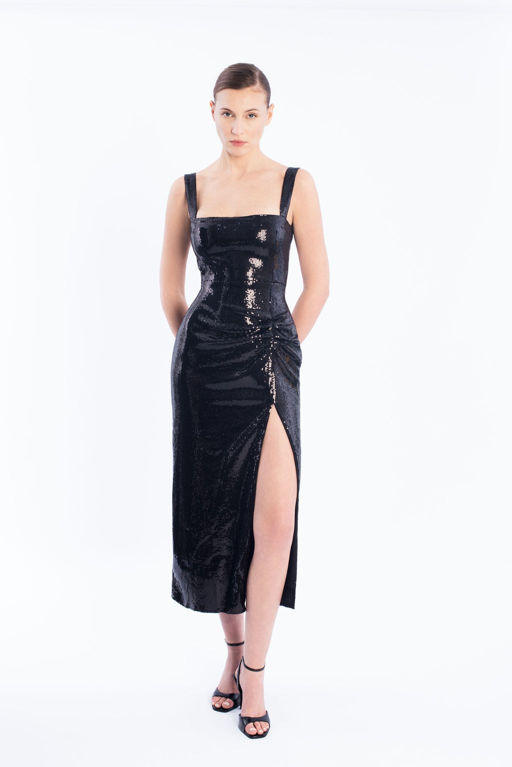 Sequins draped dress - black