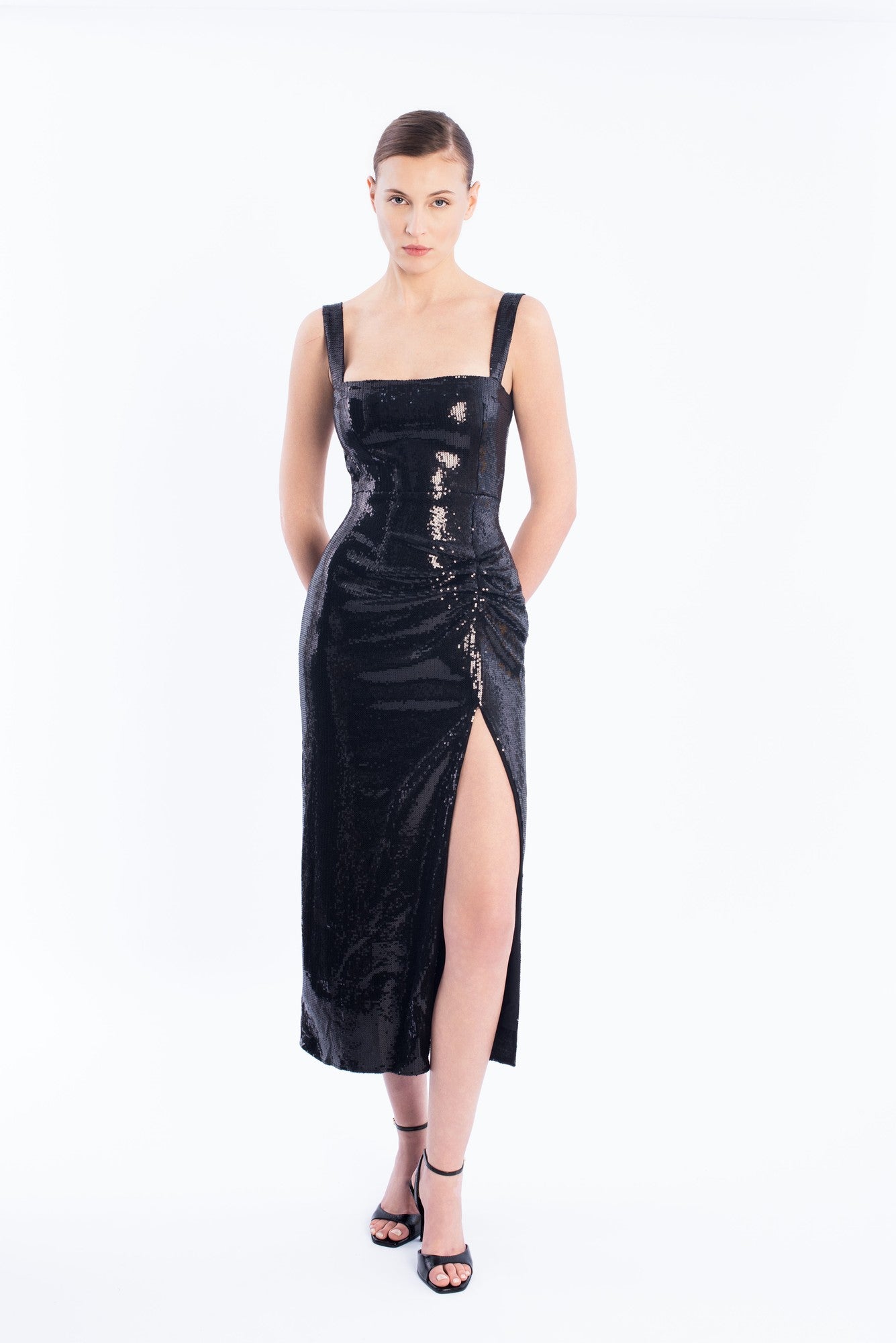 Sequins draped dress - black