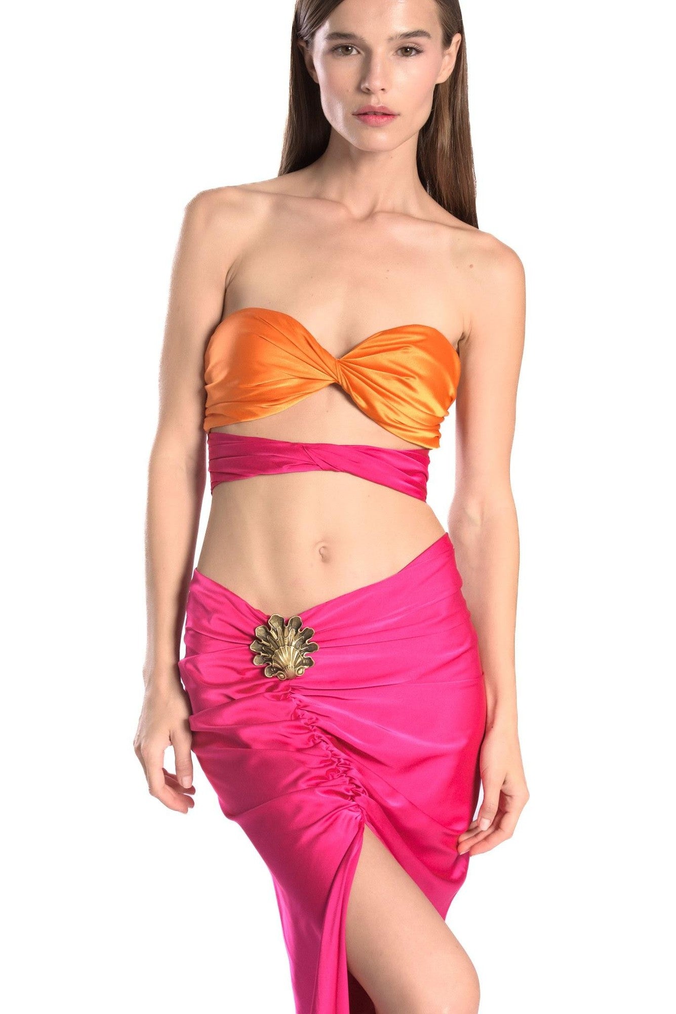Two Color Twisted Silk Tube Top - Fuchsia