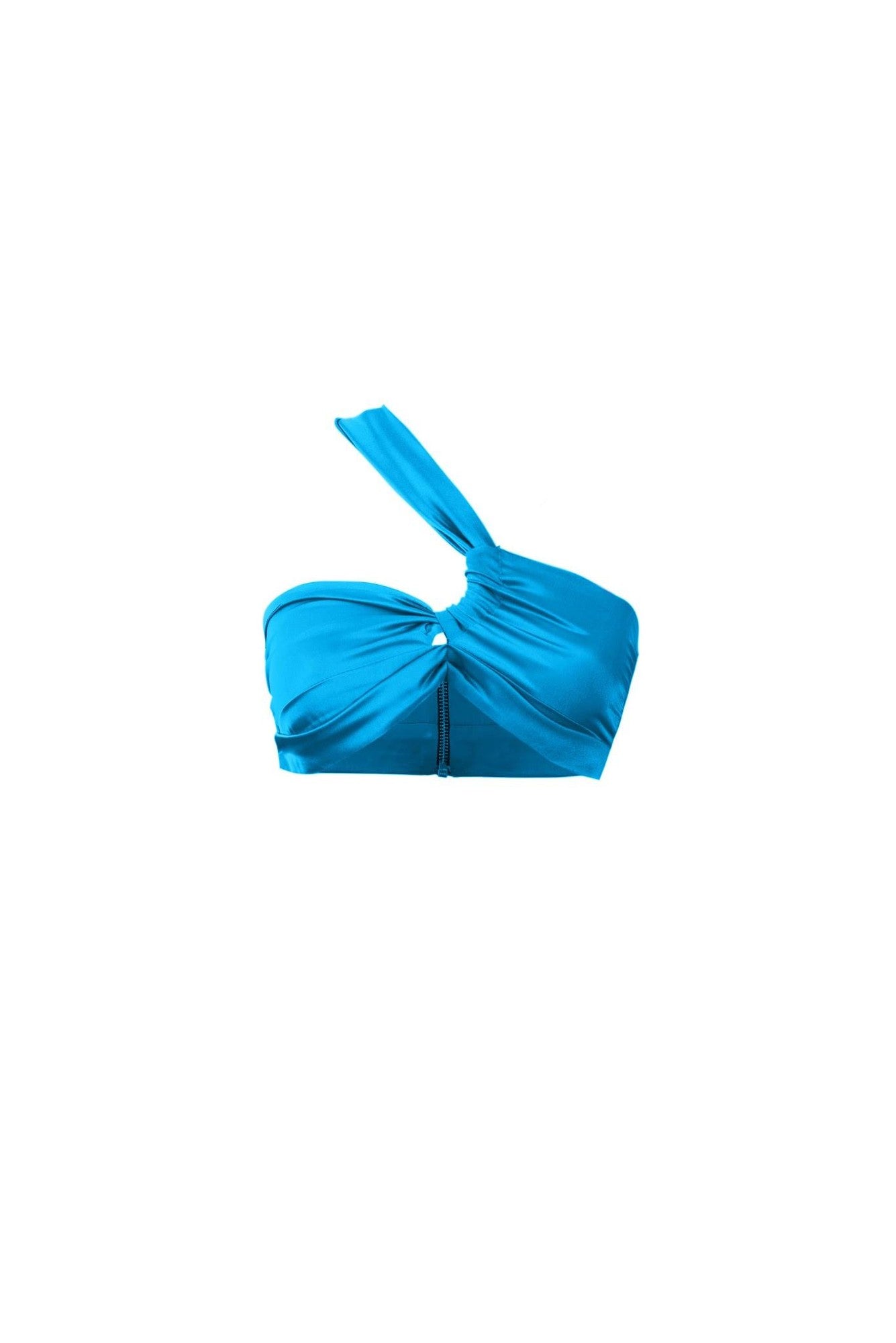 Cross Shoulder Silk Crop Top - Blue