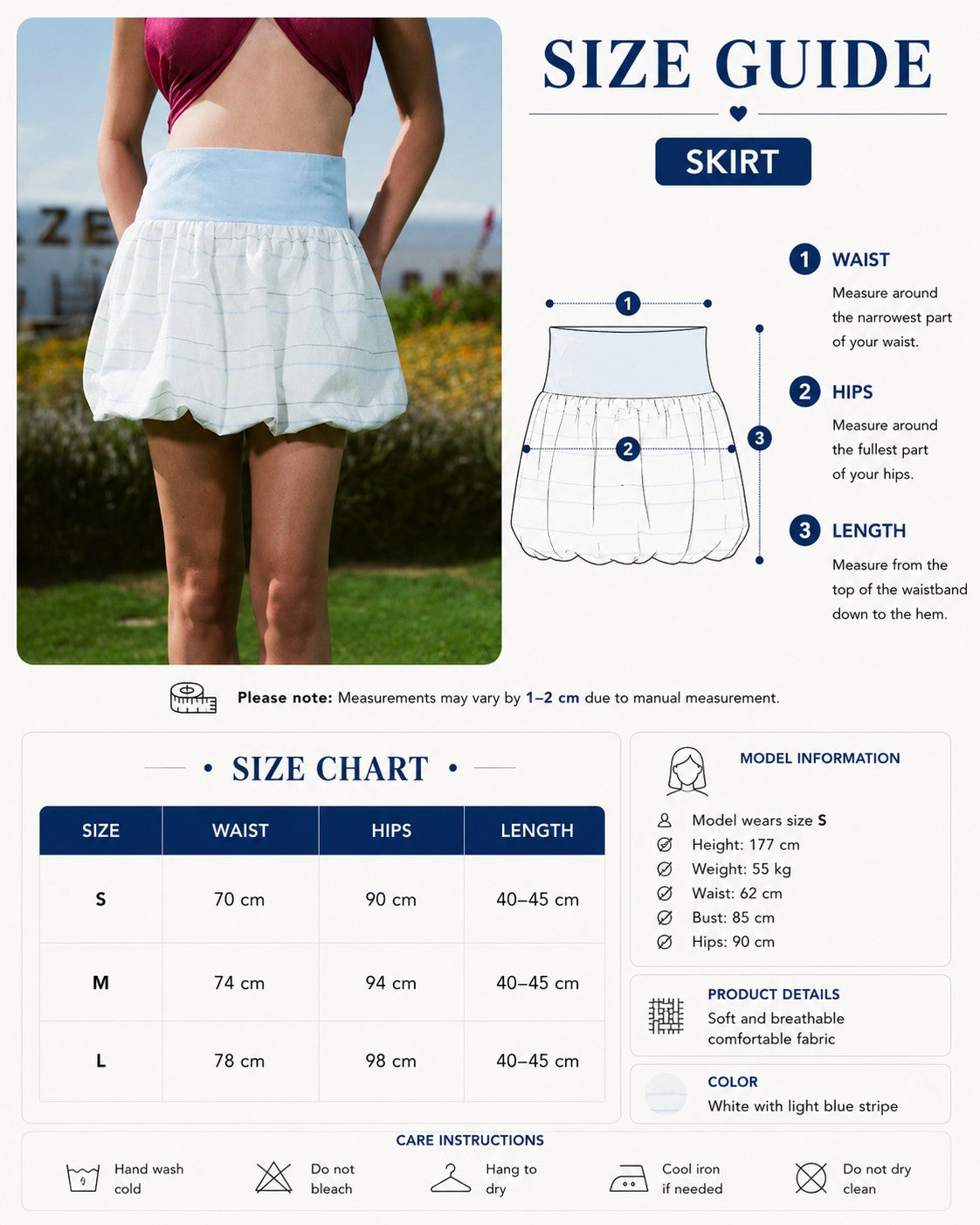 striped ballon skirt Size Chart