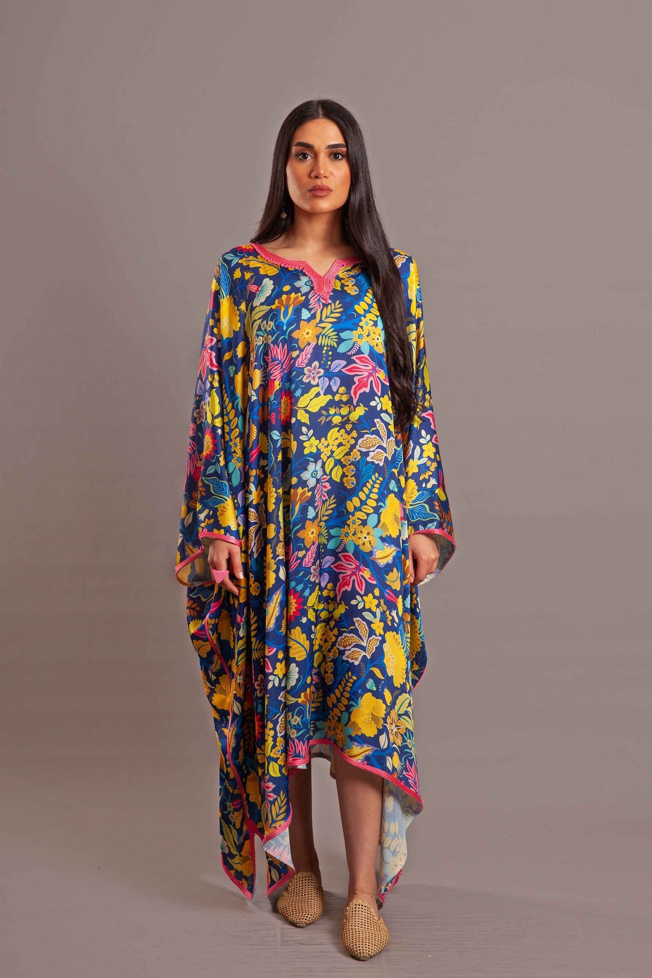 Blue silk long cover up - poncho