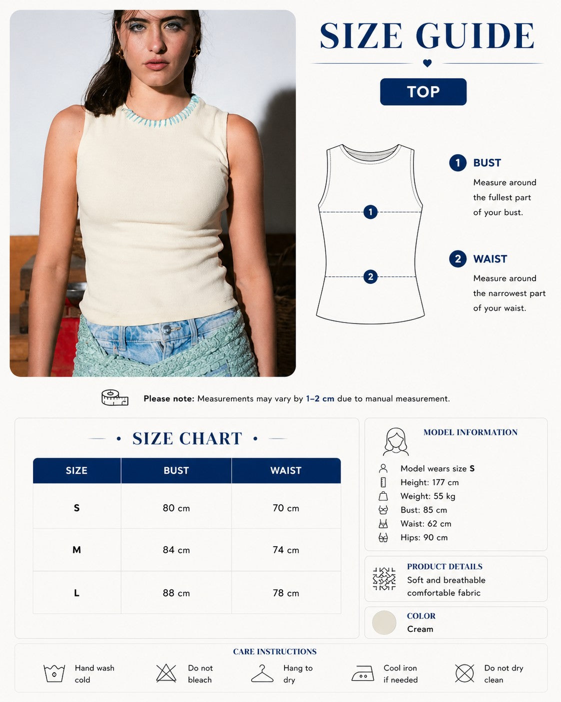 Butter Yellow Tank Top Size Chart