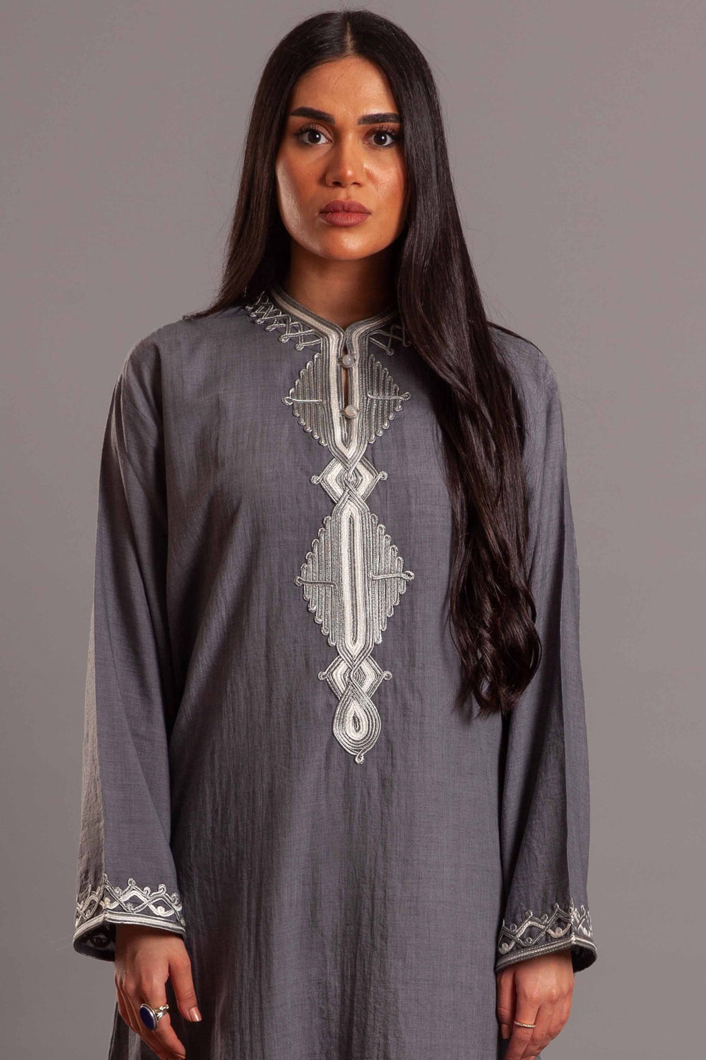 Grey cotton embroidered dress