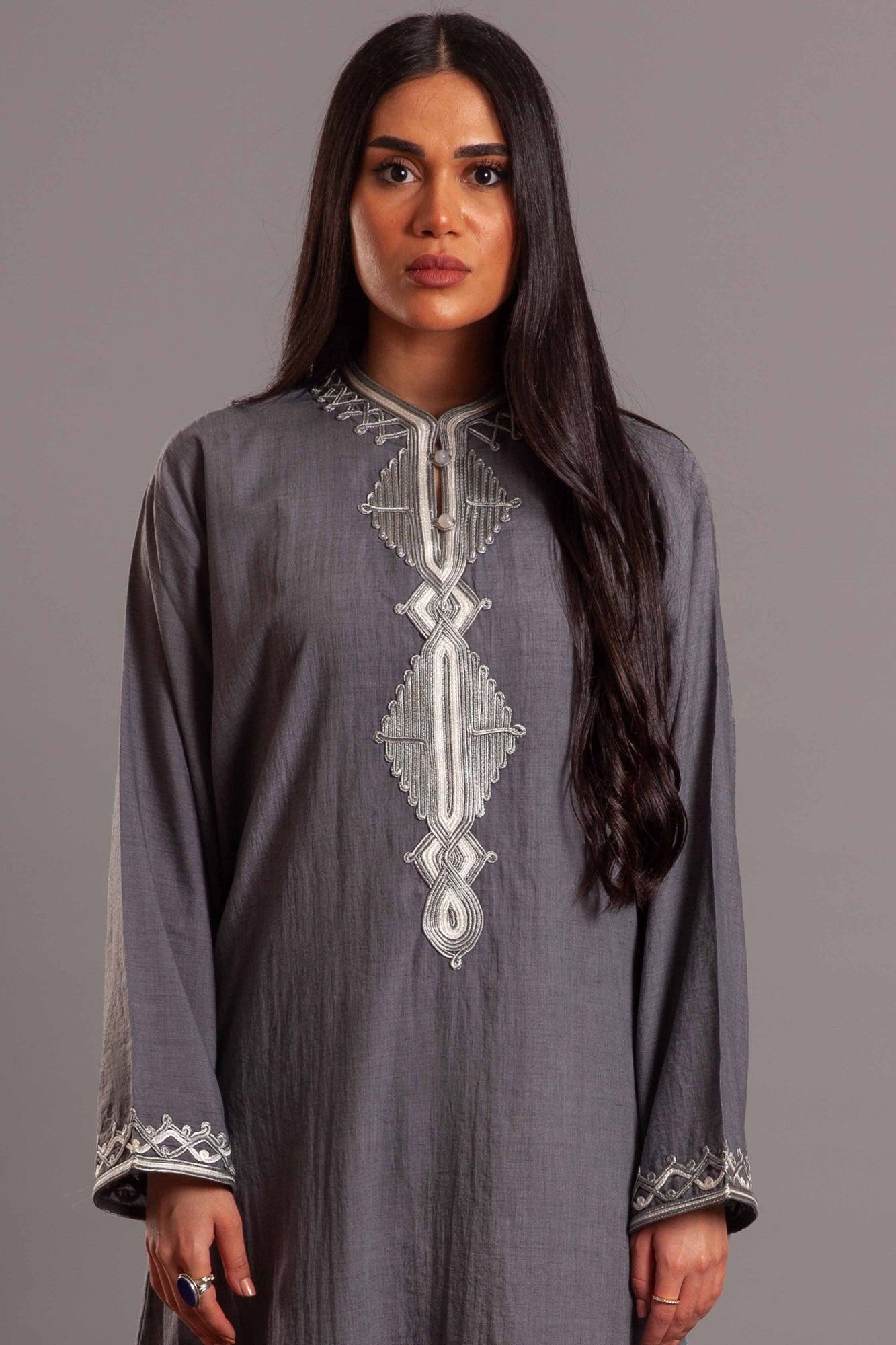 Grey cotton embroidered dress