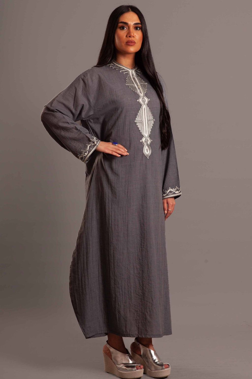 Grey cotton embroidered dress