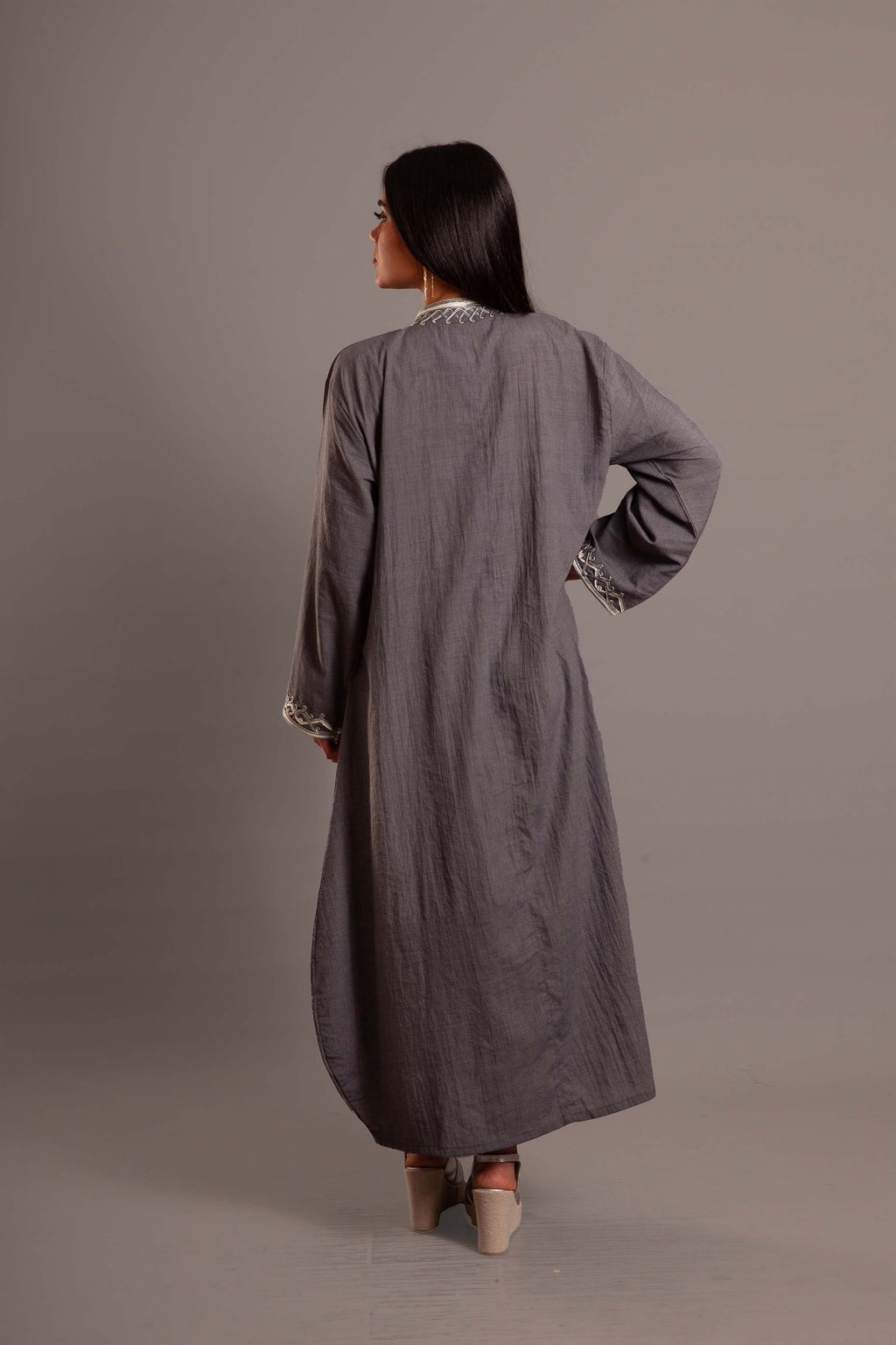 Grey cotton embroidered dress