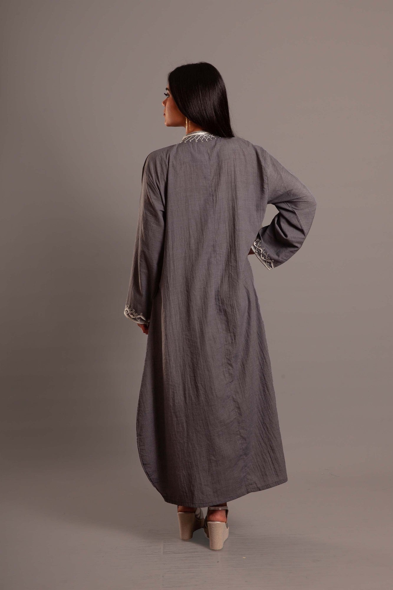 Grey cotton embroidered dress
