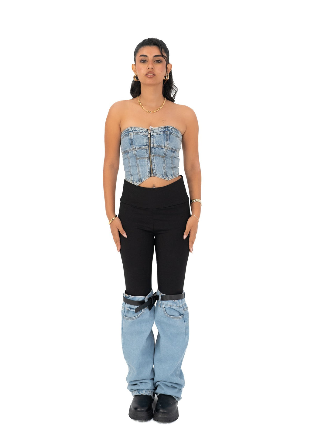 denim lace corset