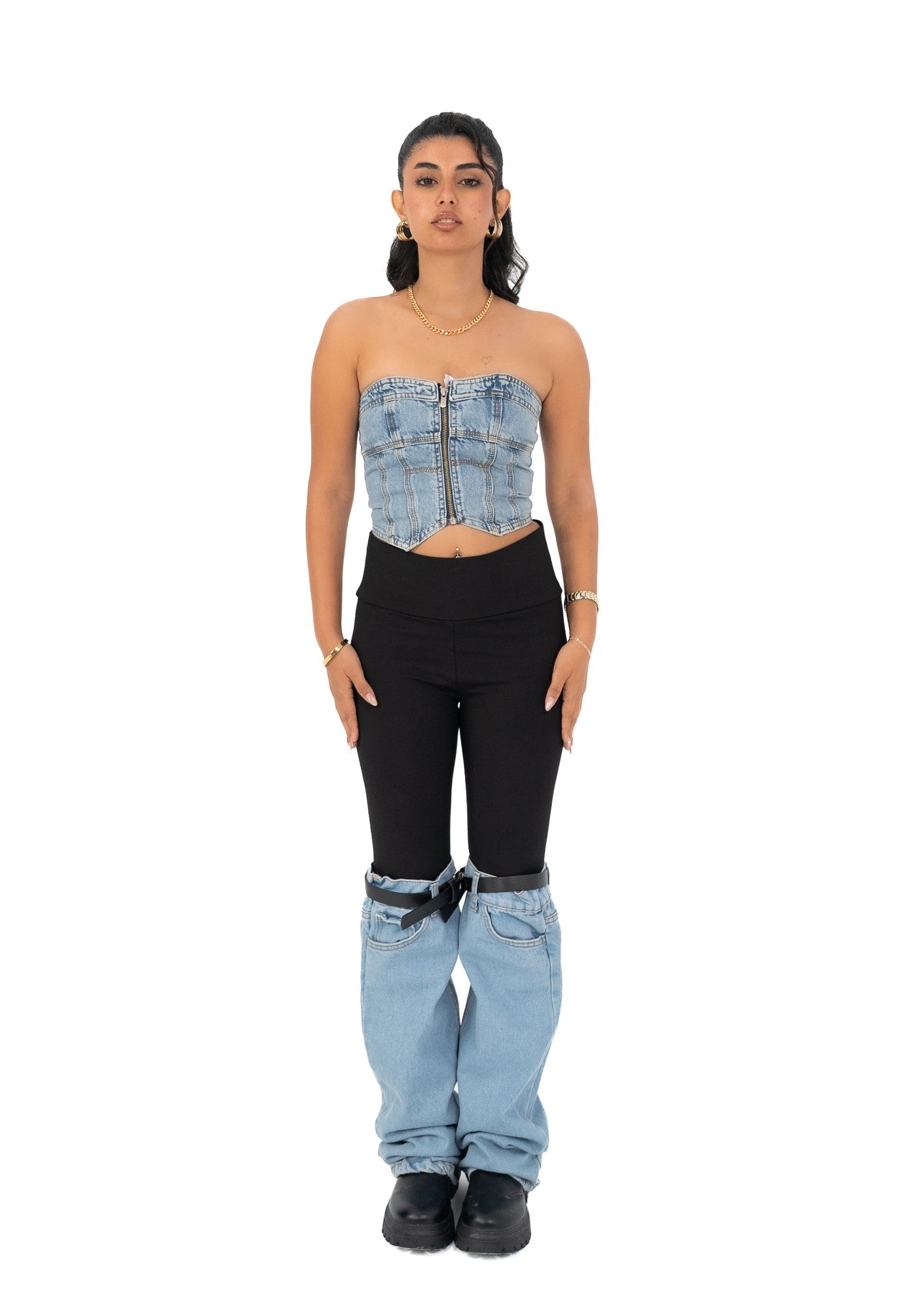 denim lace corset