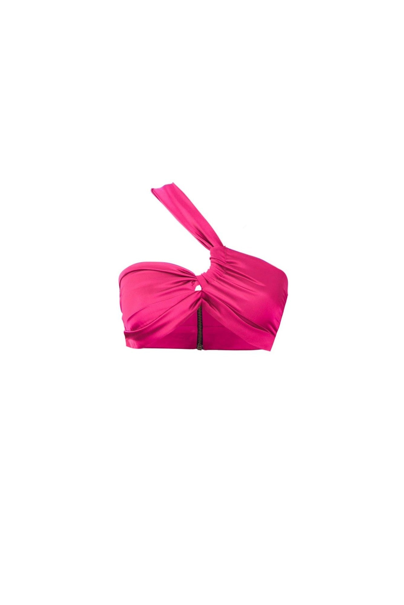 Cross Shoulder Silk Crop Top - Fuchsia