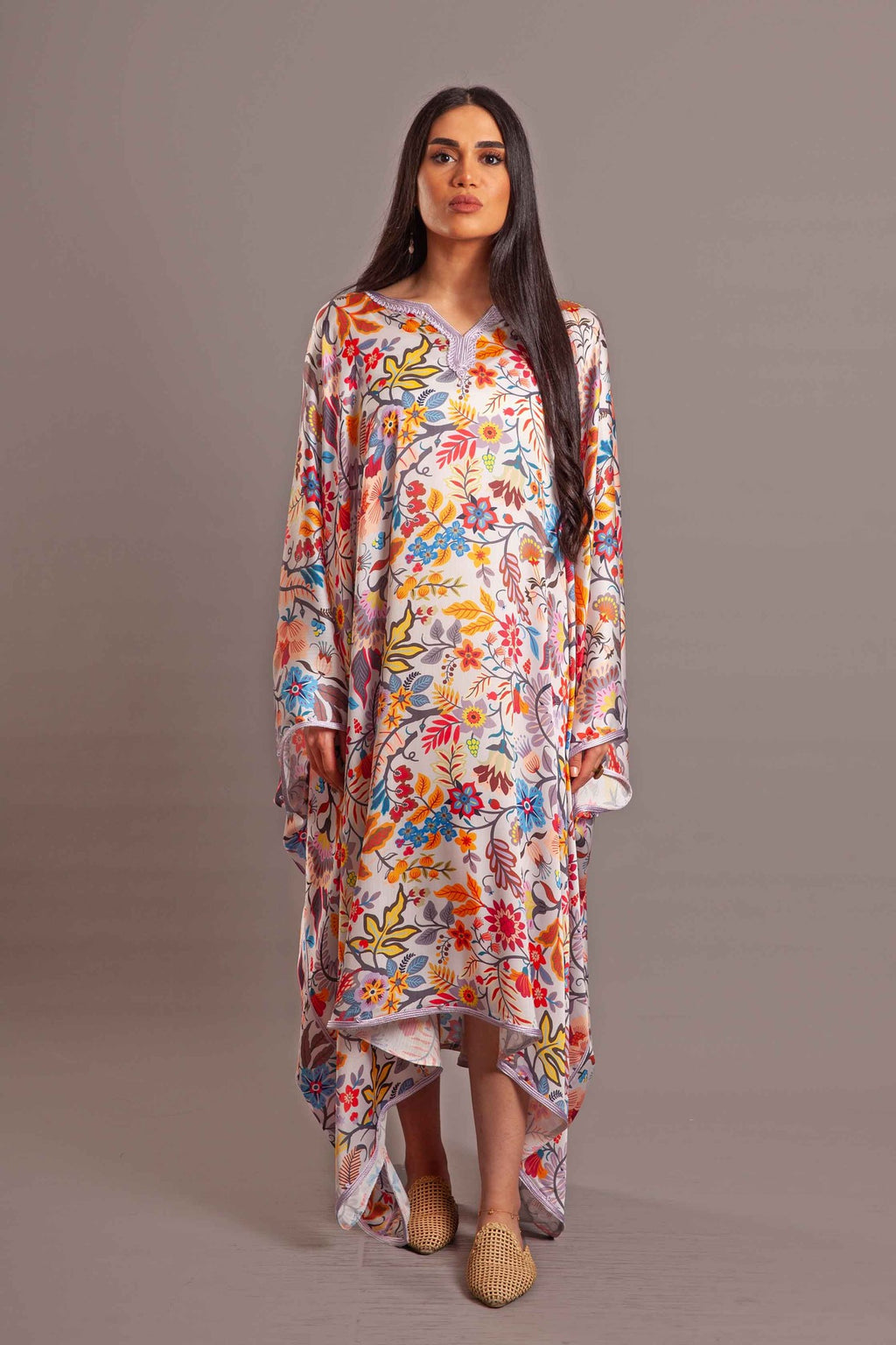 White silk long cover up - poncho