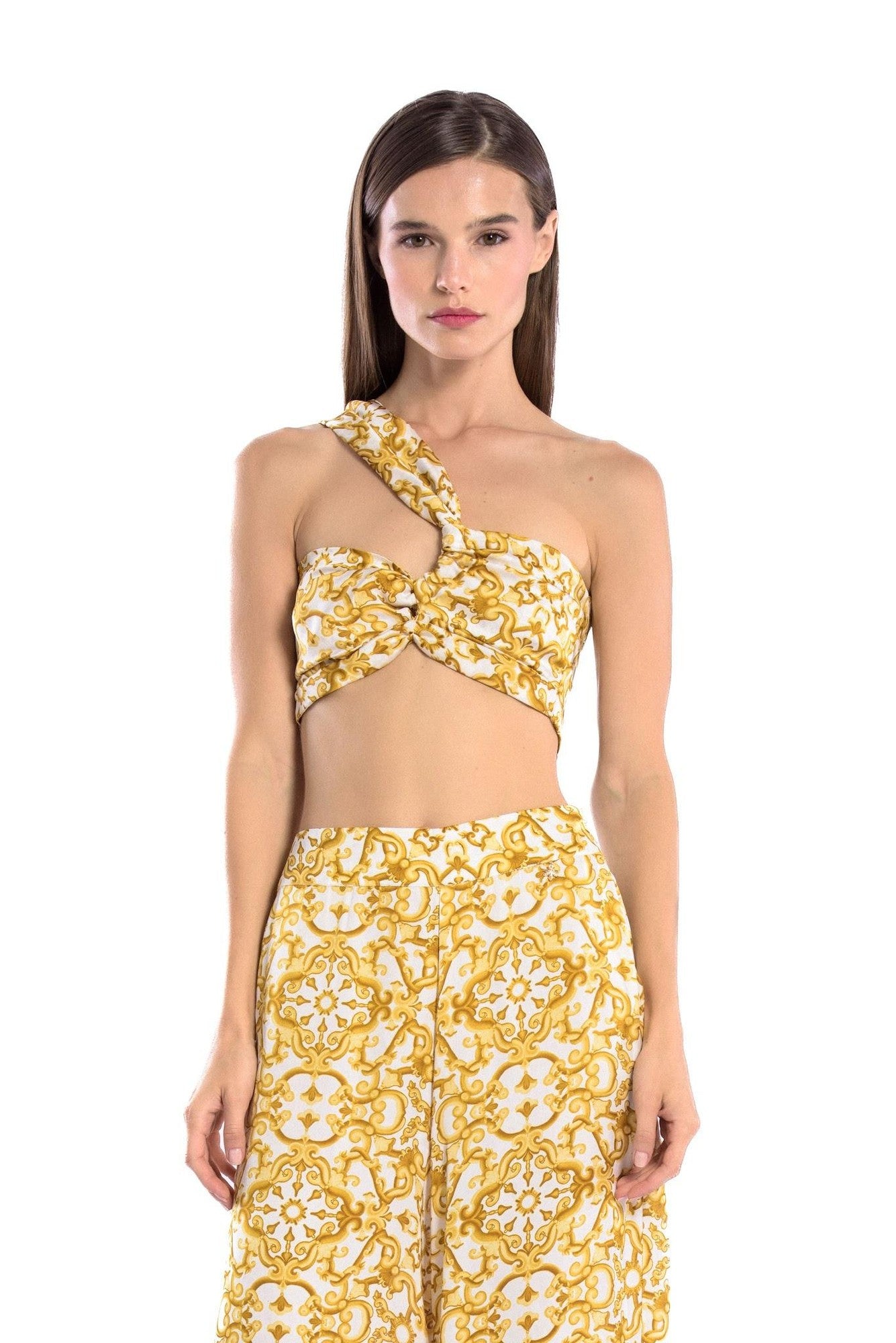 Cross Shoulder Silk Crop Top - Pattern