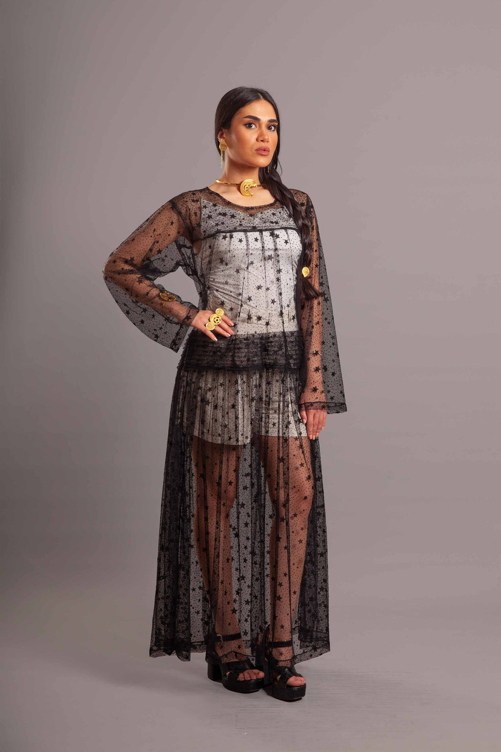 Stars tulle black gergar beach dress
