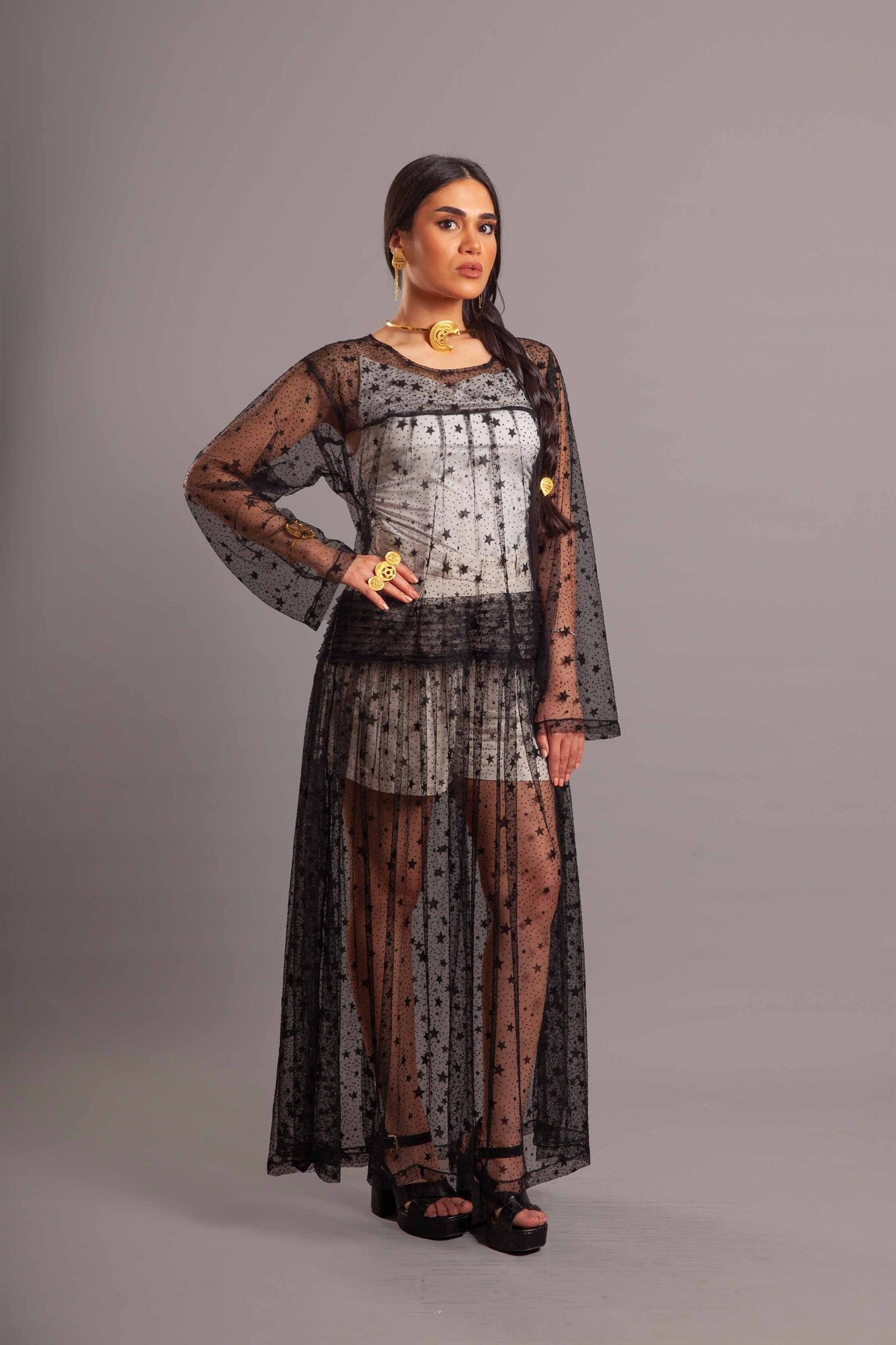 Stars tulle black gergar beach dress