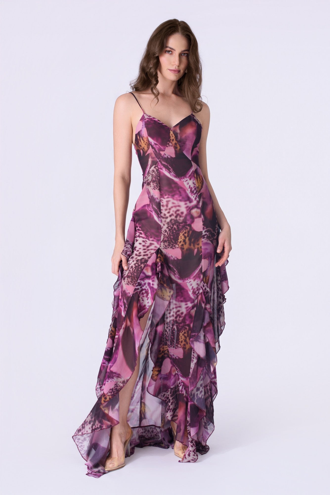 Ruffled chiffon gown - orchid