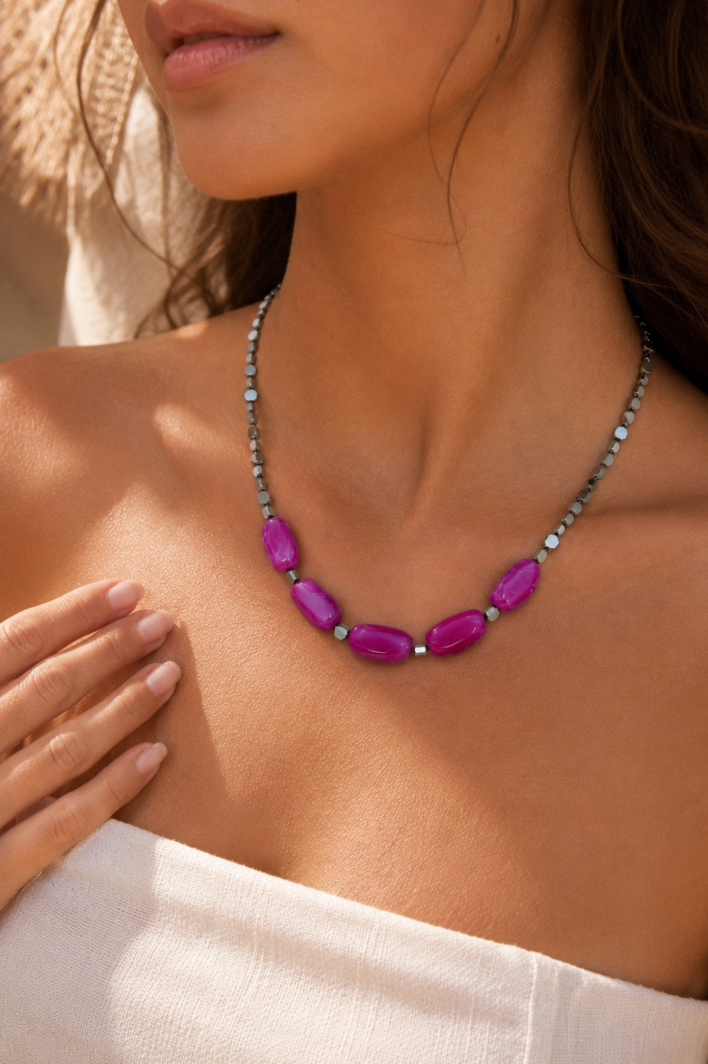 Pink and silver necklace