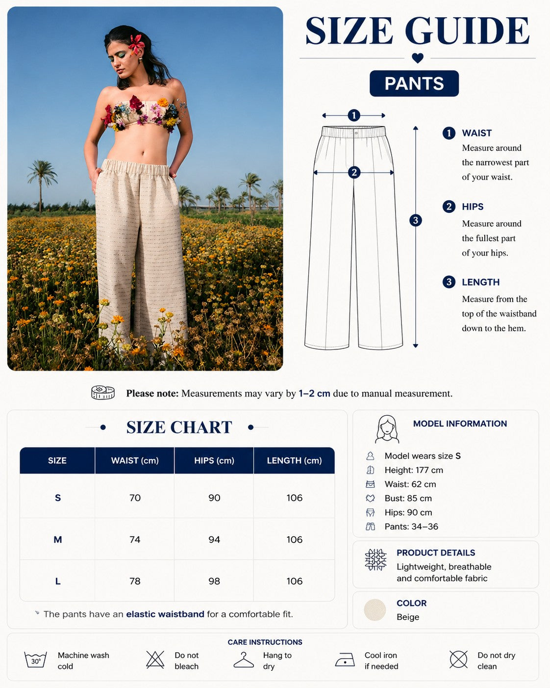 striped biege pants Size Chart