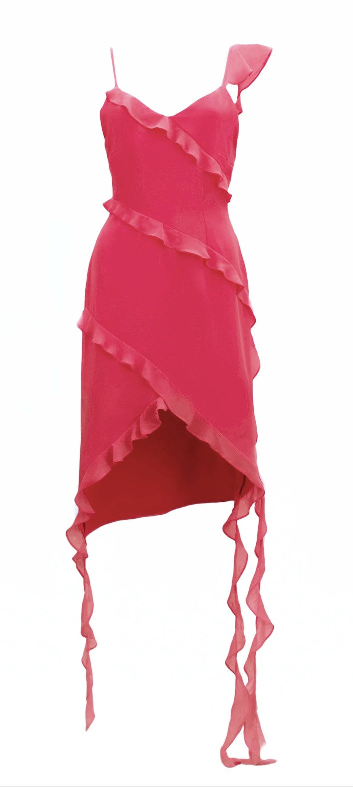 Ruffle Chiffon Dress - Fuchsia