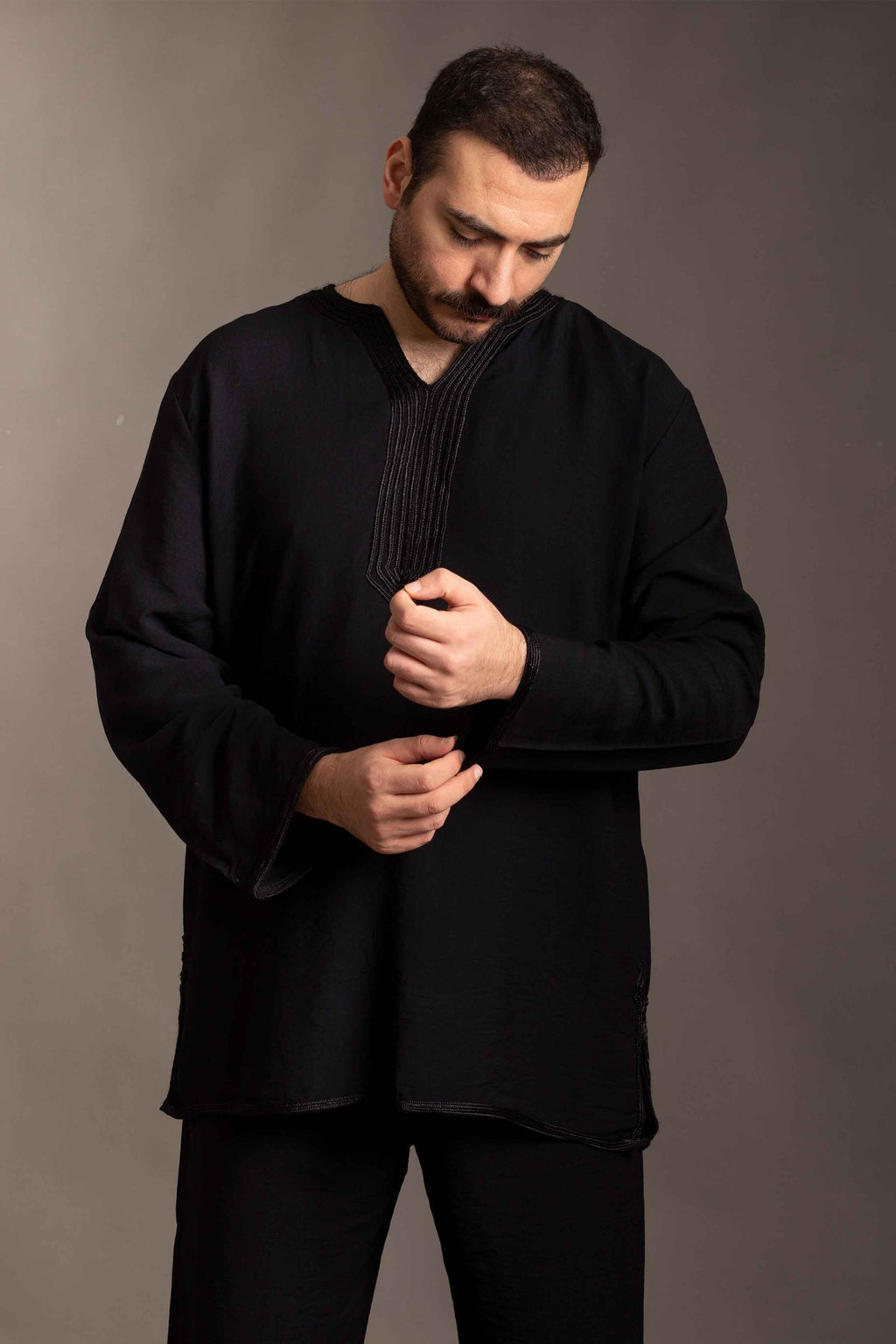 Black embroidered linen shirt