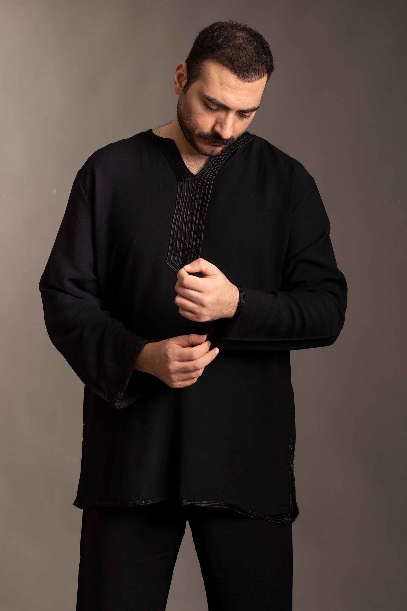 Black embroidered linen shirt
