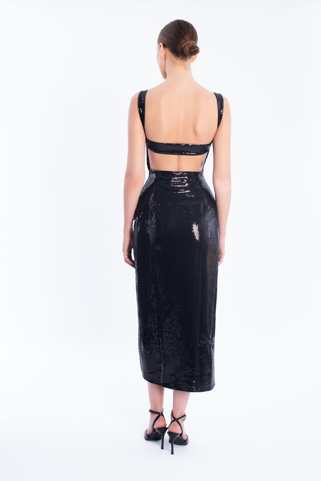 Sequins draped dress - black