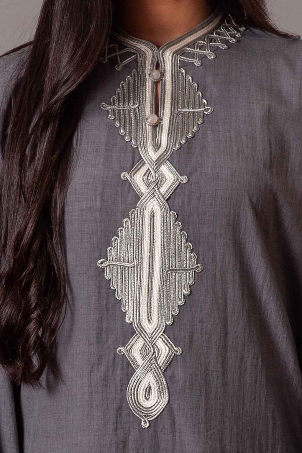 Grey cotton embroidered dress