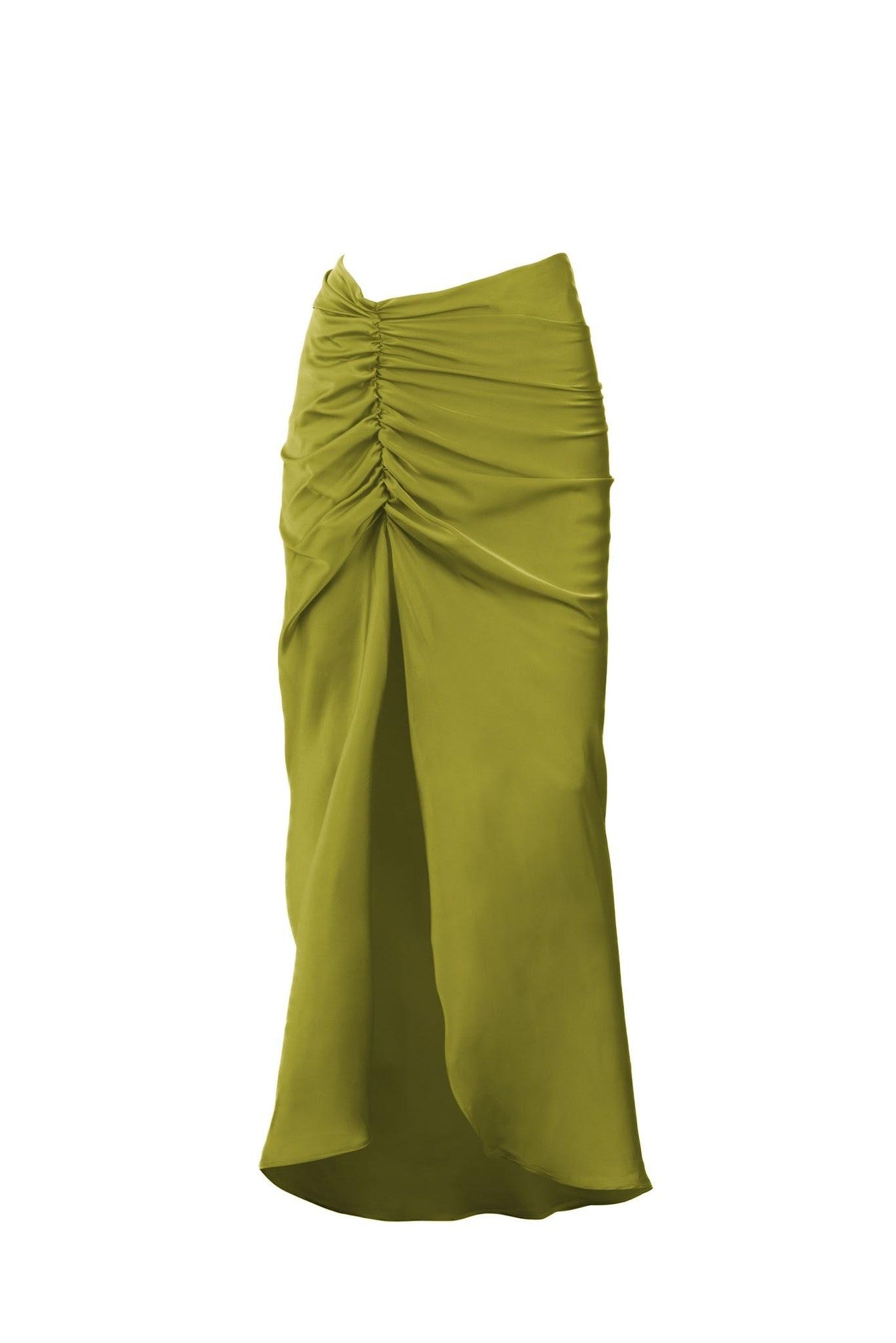 Seashell Brooch Silk Skirt - Olive