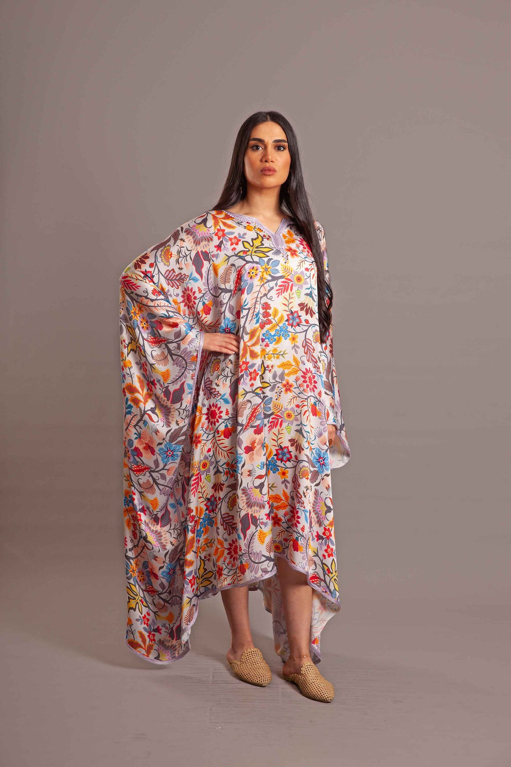 White silk long cover up - poncho