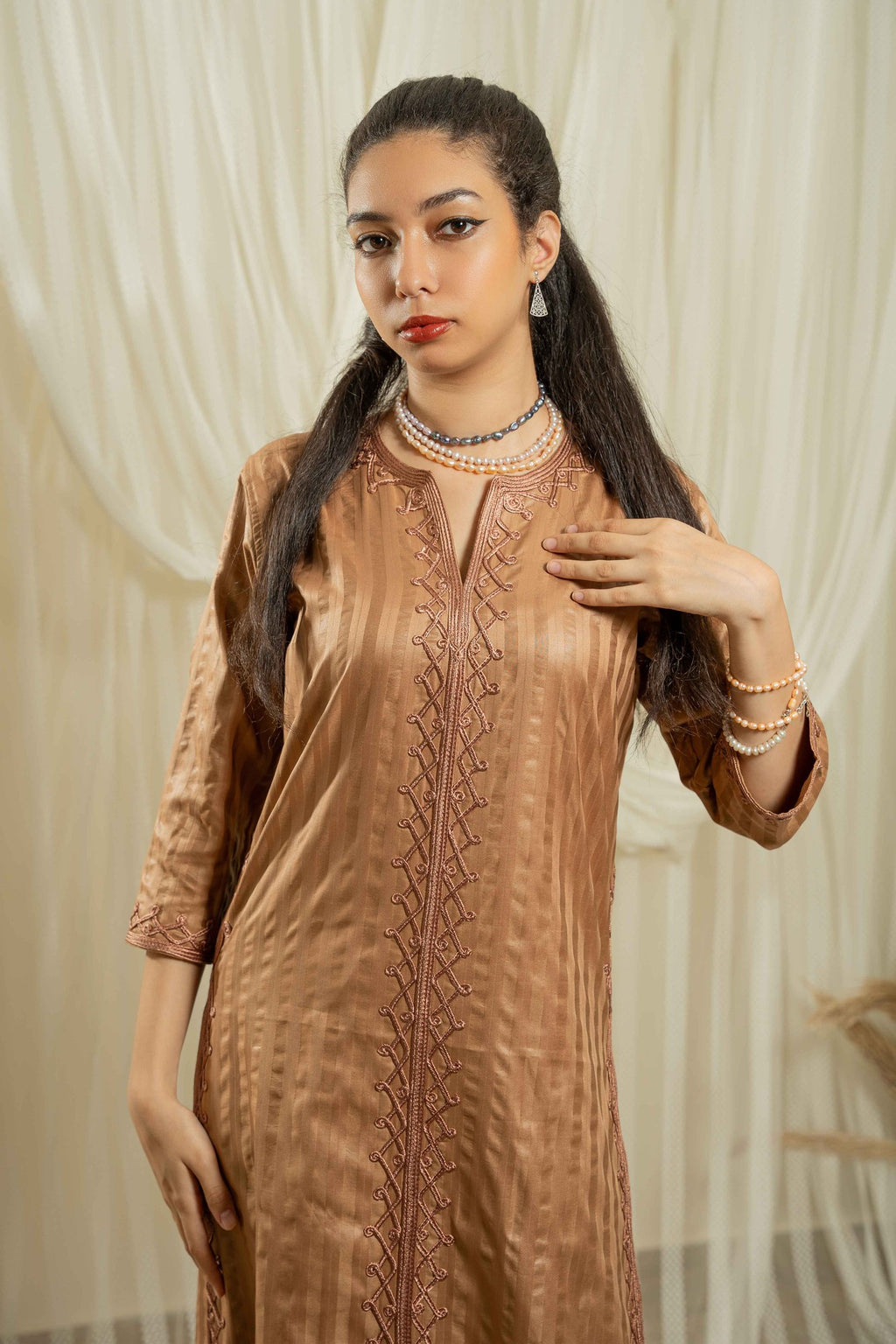 Mocha cotton embroidered set