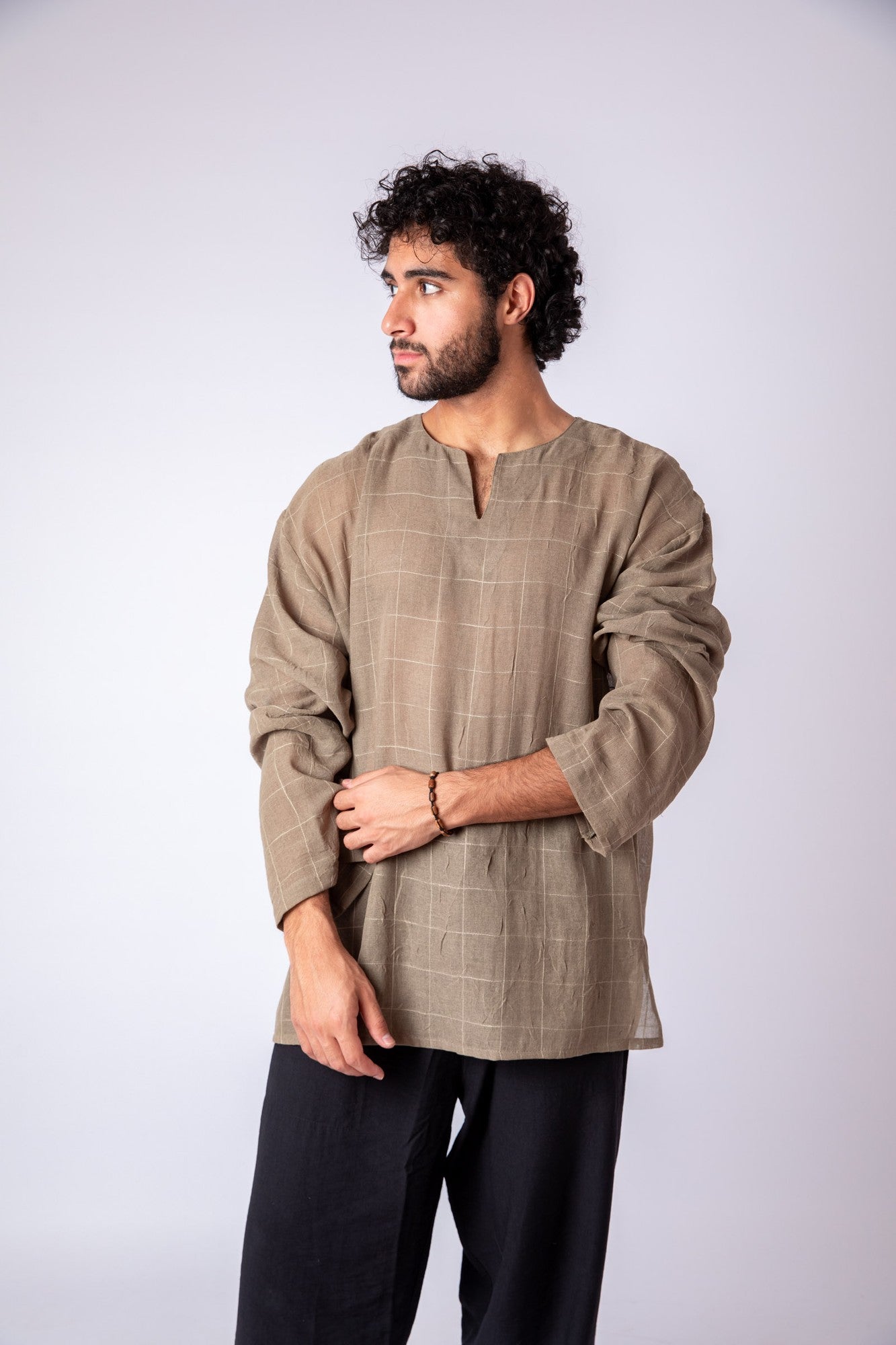 Olive squares linen shirt