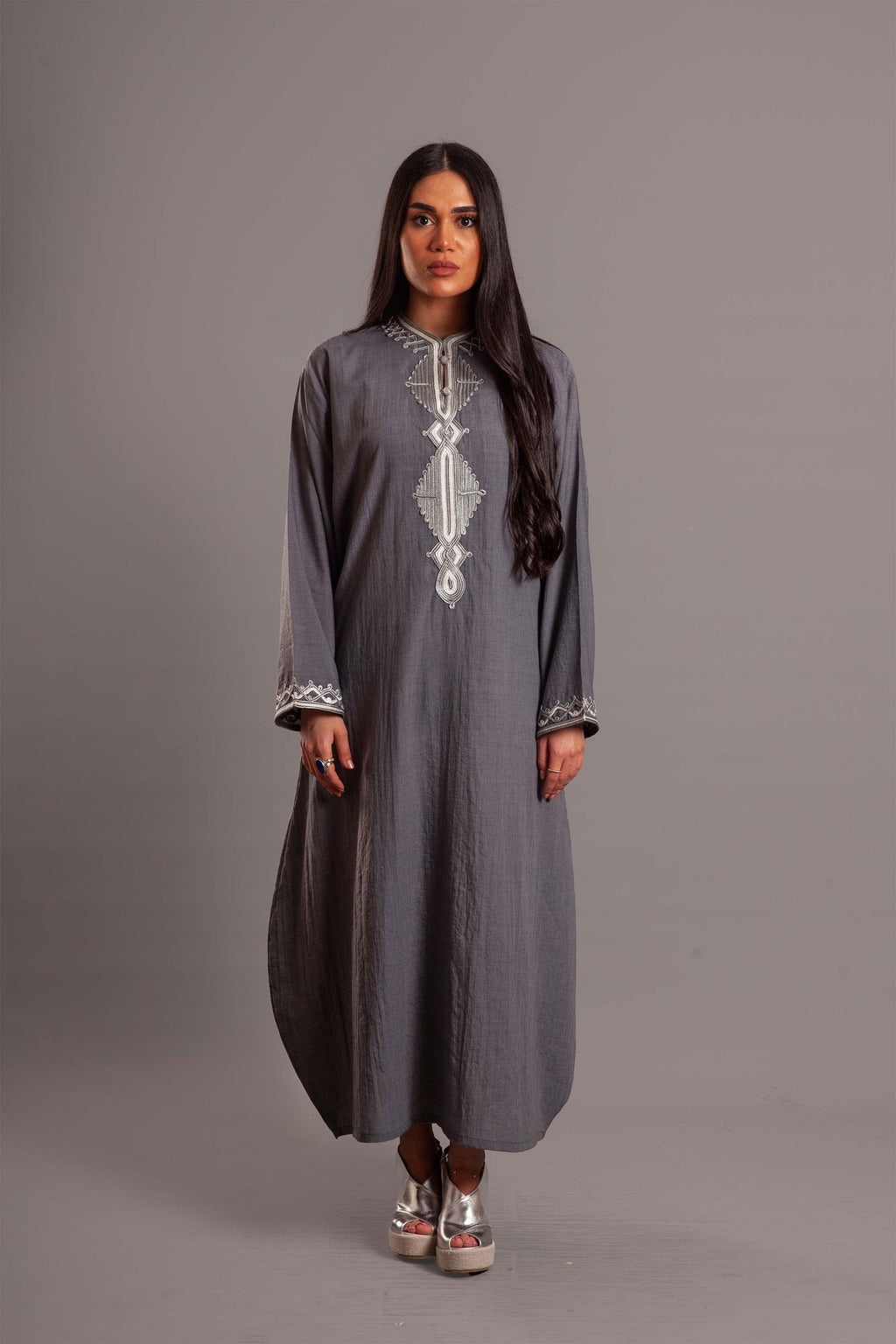 Grey cotton embroidered dress
