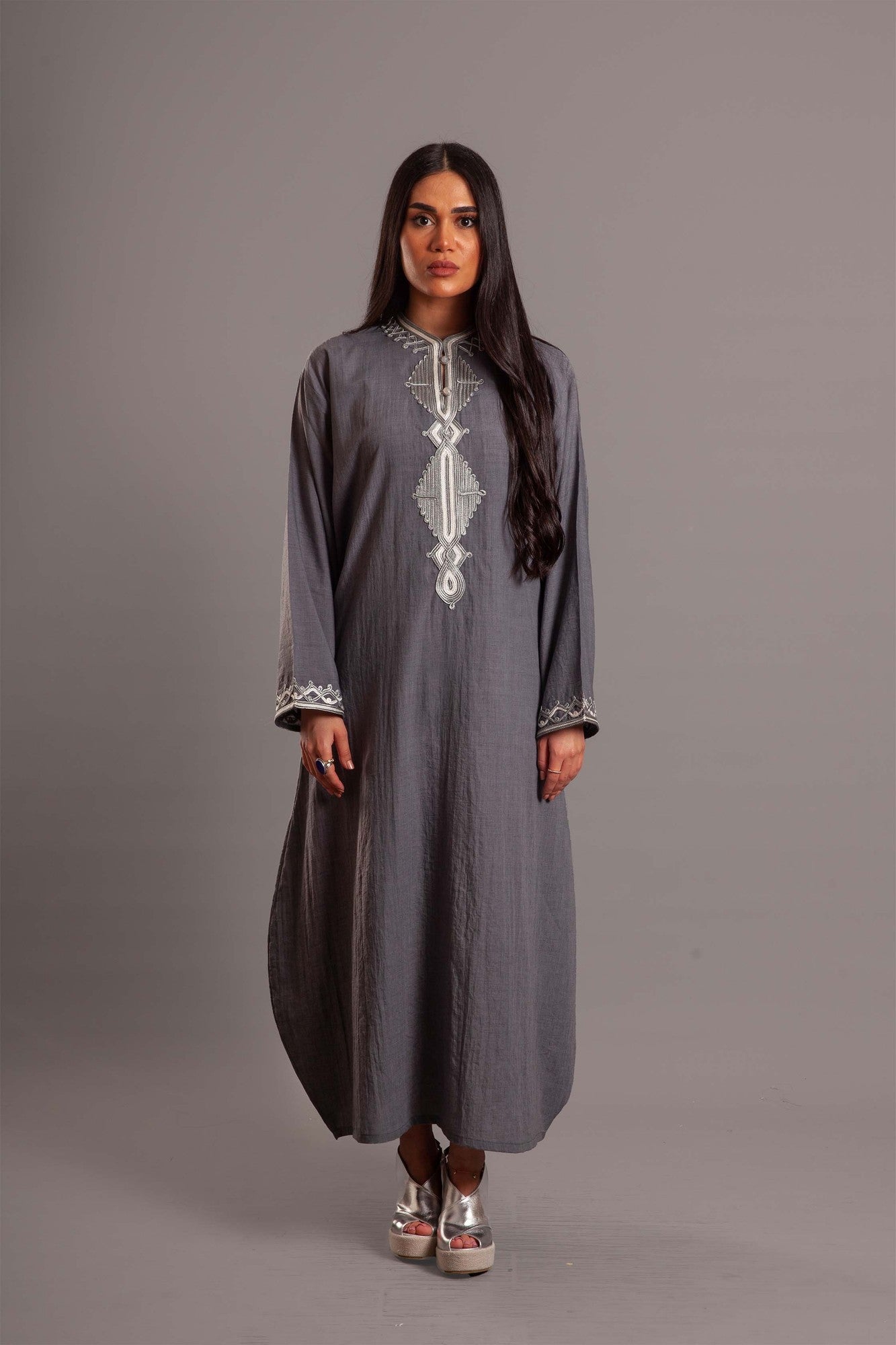 Grey cotton embroidered dress
