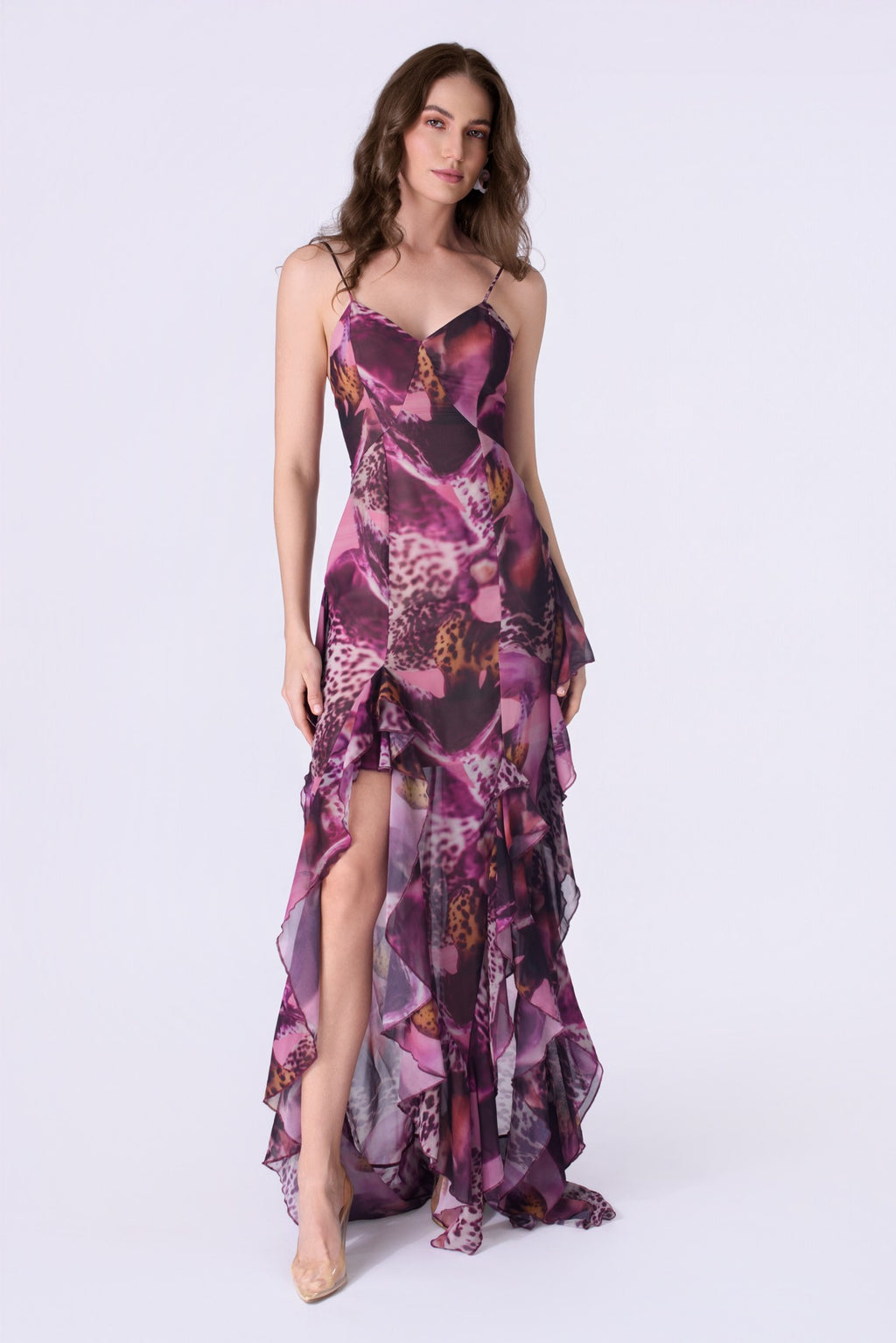 Ruffled chiffon gown - orchid