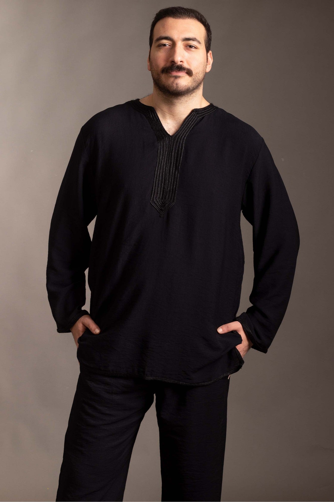 Black embroidered linen shirt
