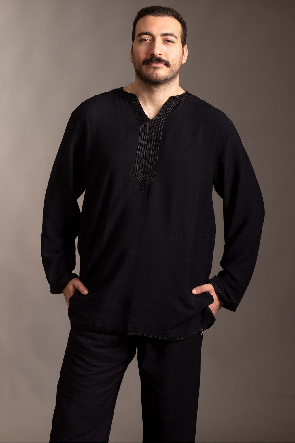 Black embroidered linen shirt