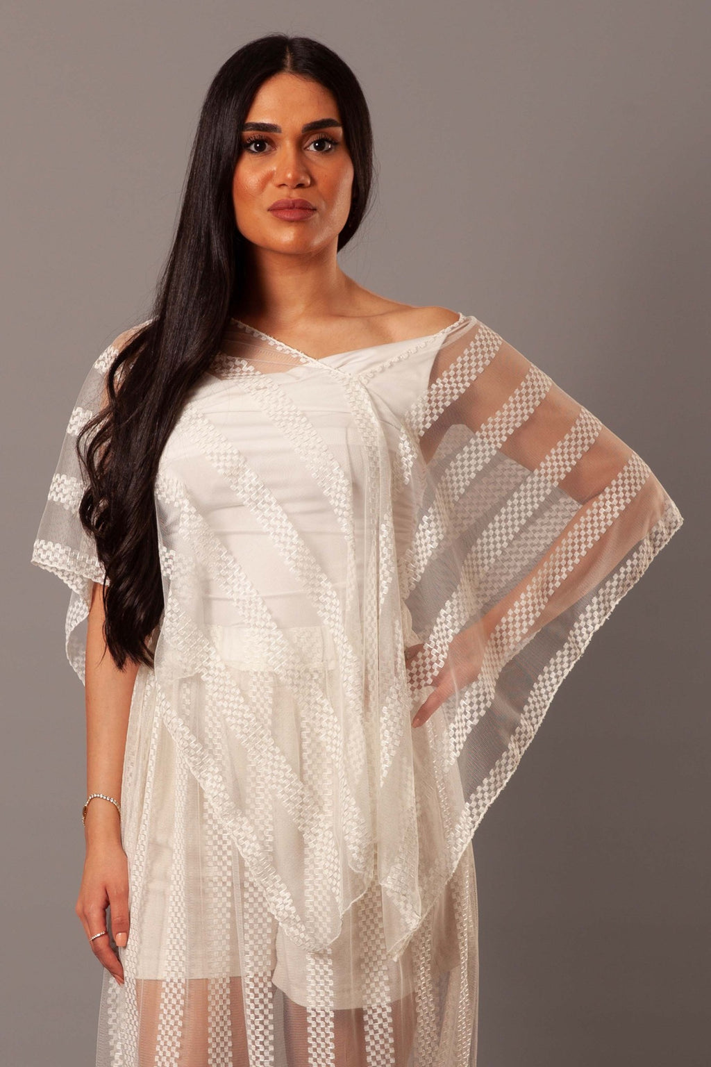 White tulle poncho (cover up)