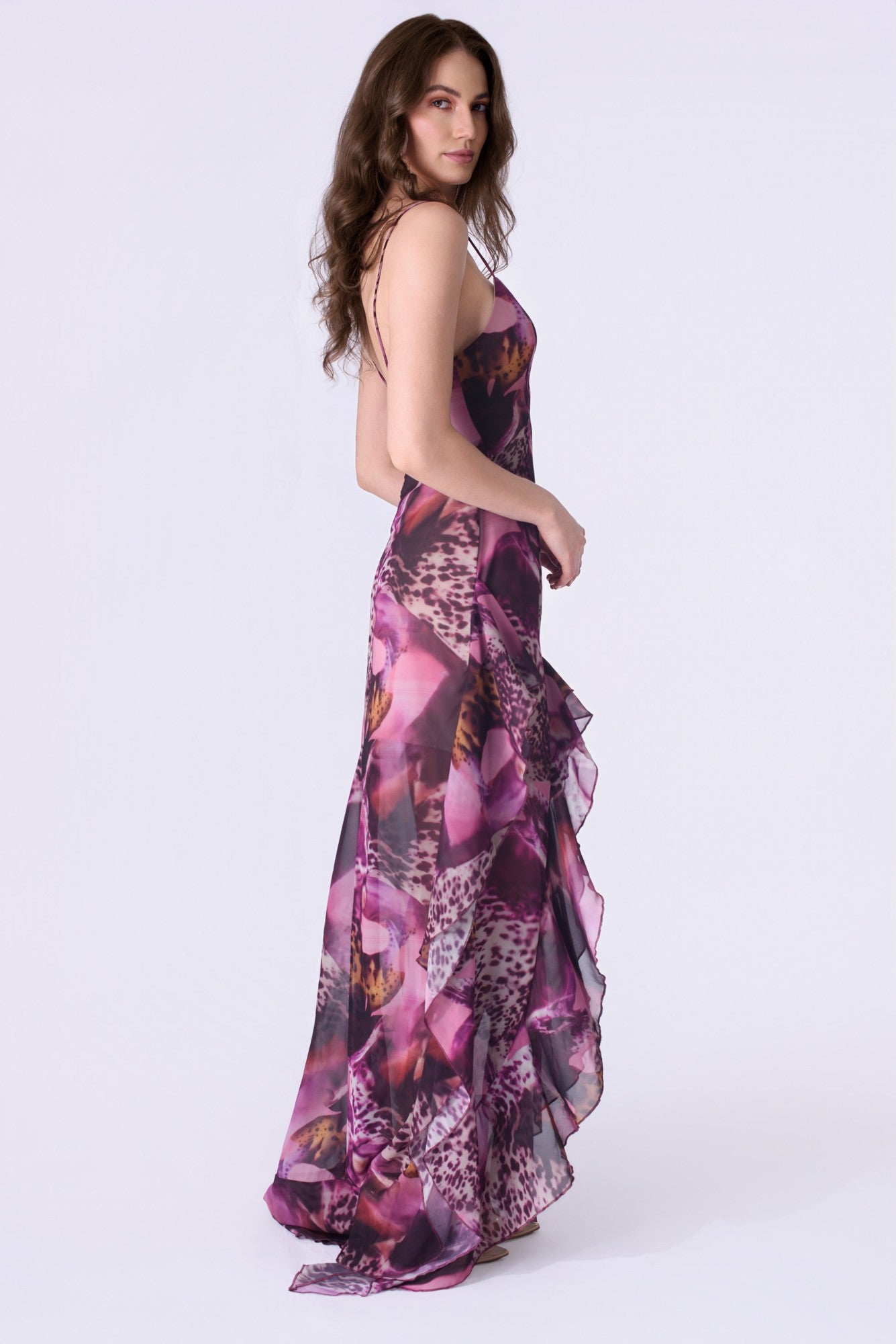 Ruffled chiffon gown - orchid
