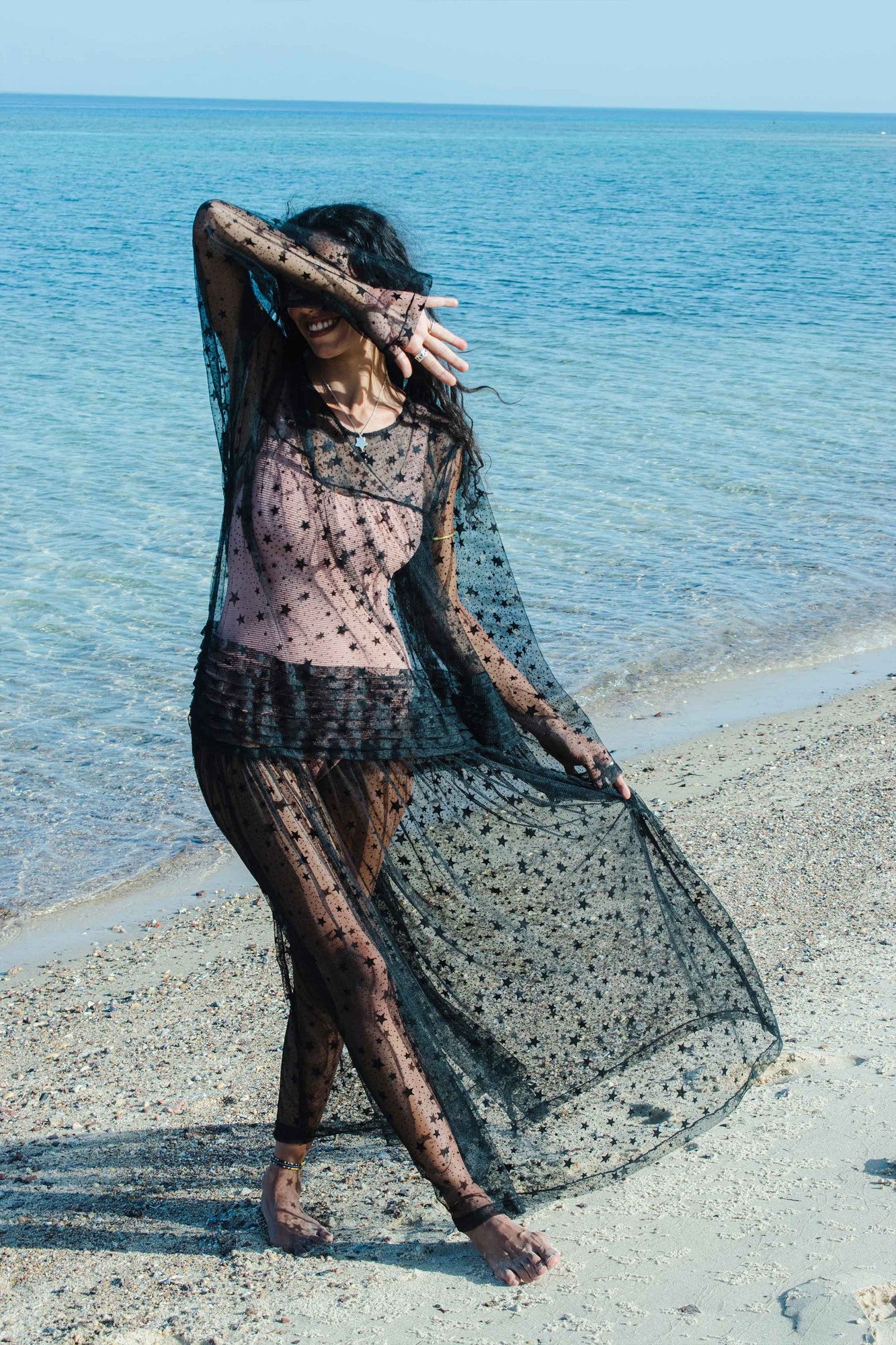 Stars tulle black gergar beach dress