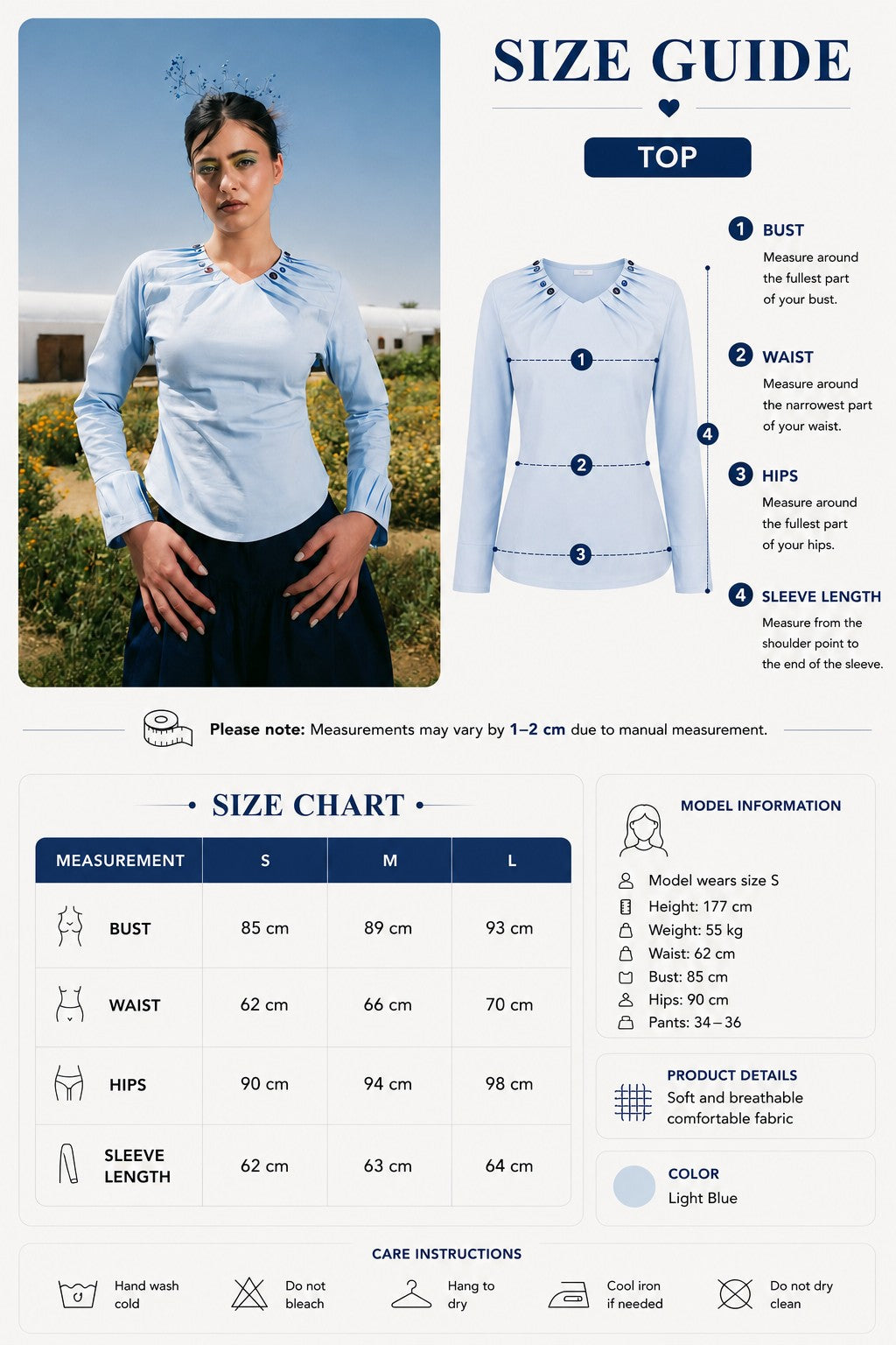buttons shirt Size Chart
