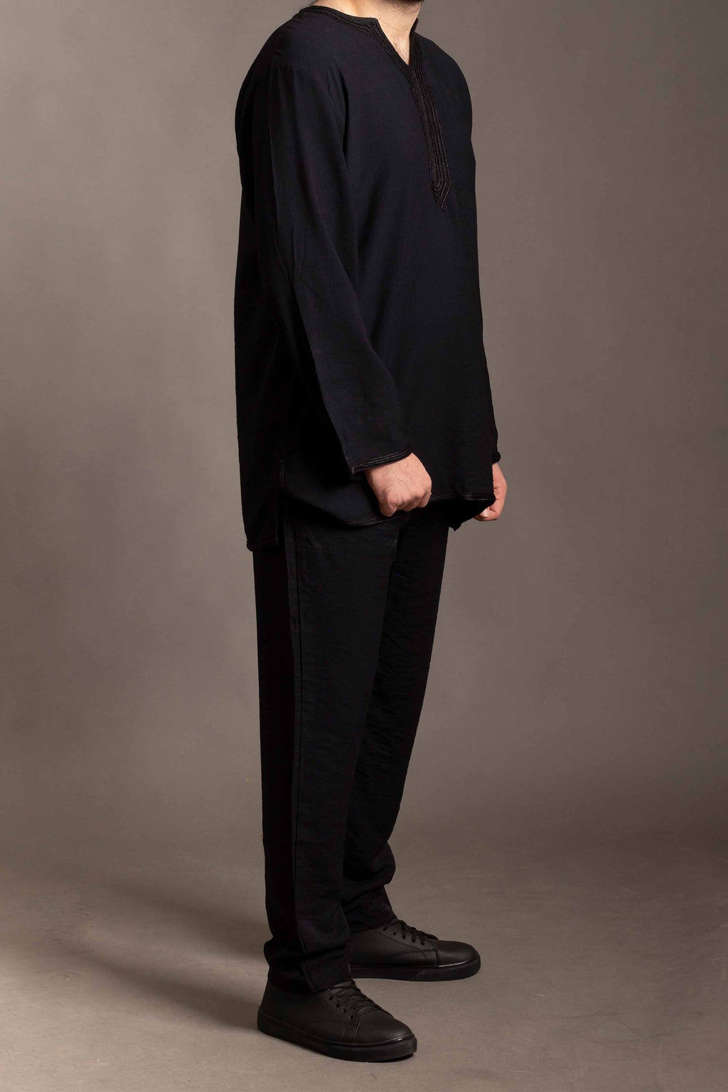 Black embroidered linen shirt