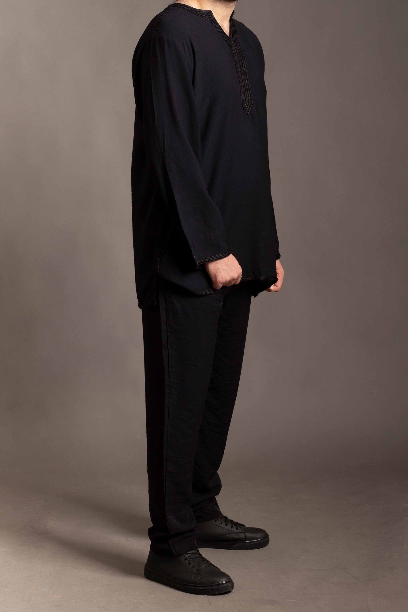 Black embroidered linen shirt