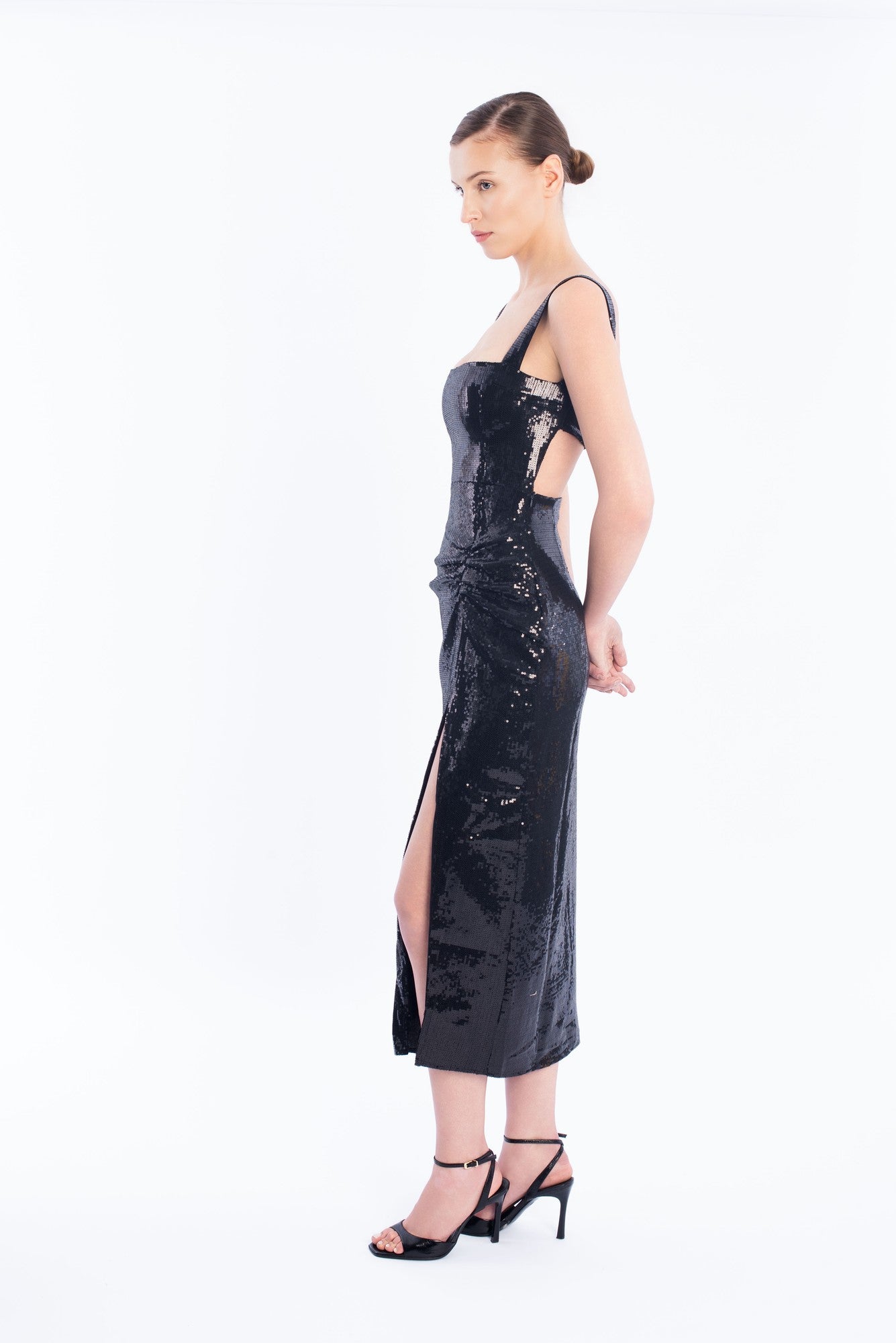 Sequins draped dress - black