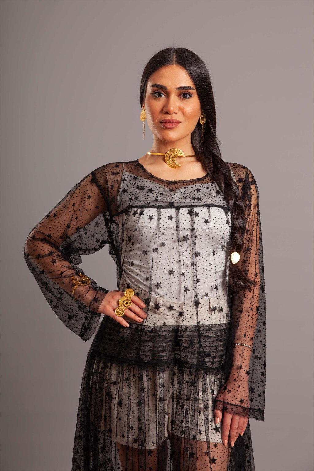 Stars tulle black gergar beach dress
