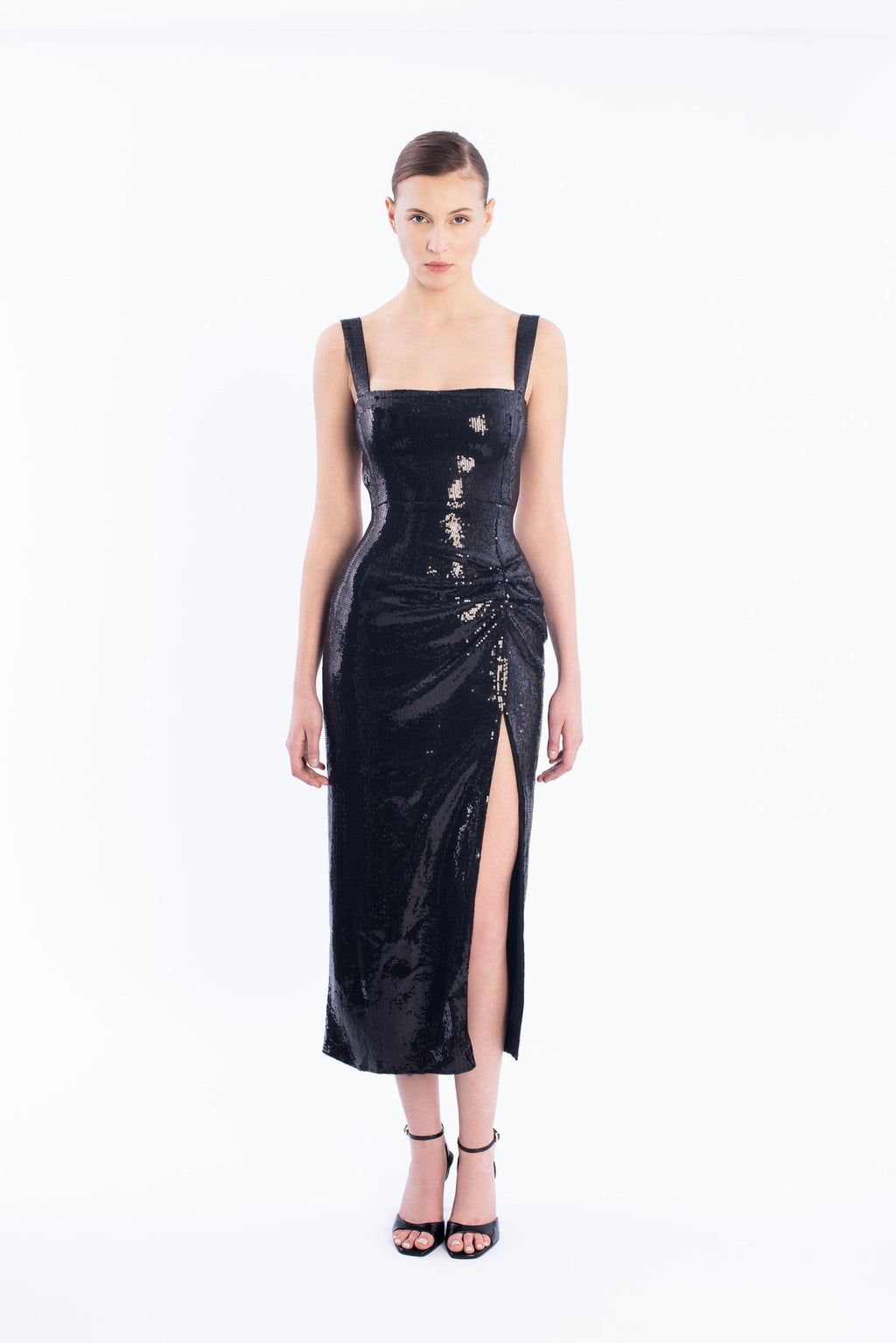 Sequins draped dress - black