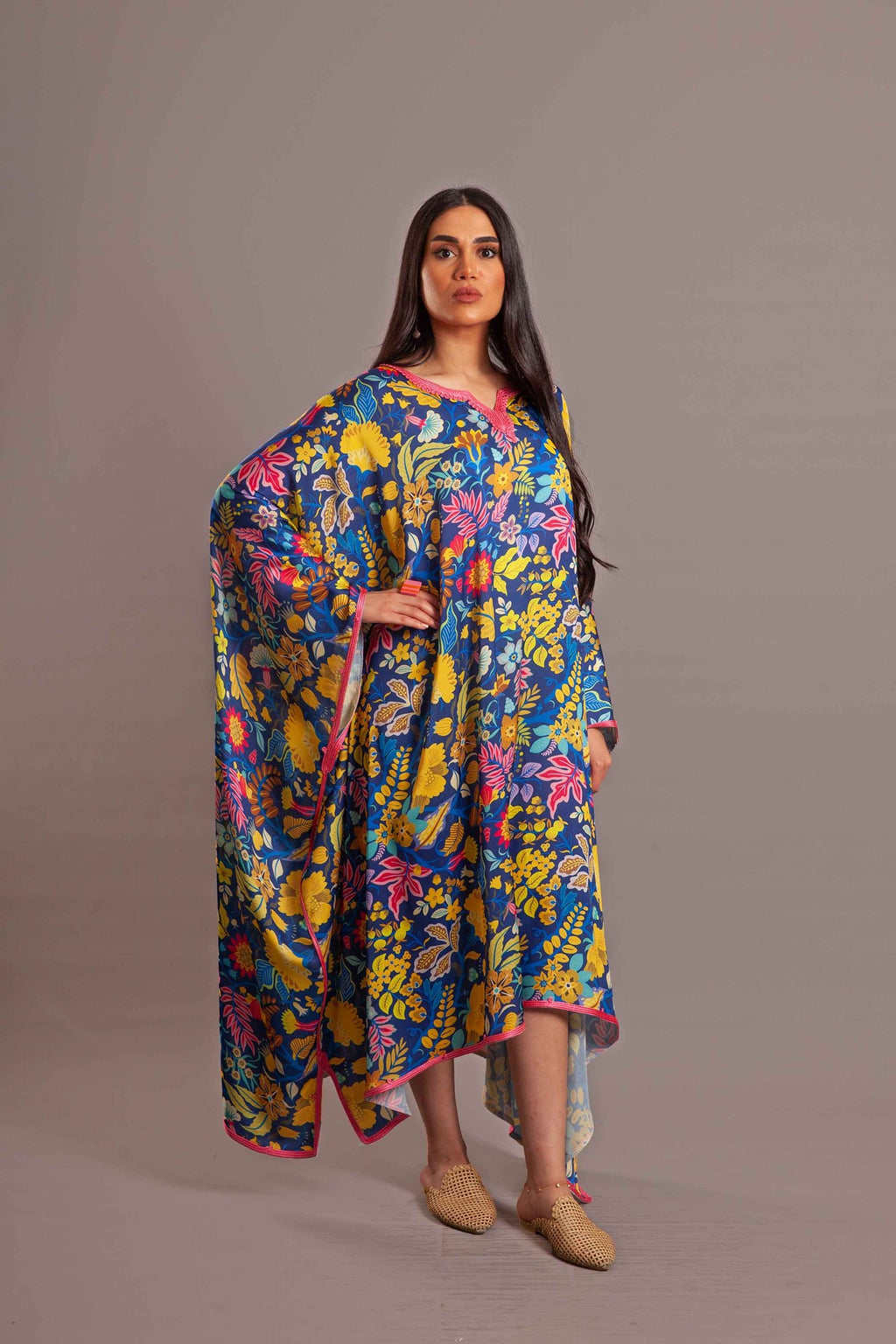Blue silk long cover up - poncho