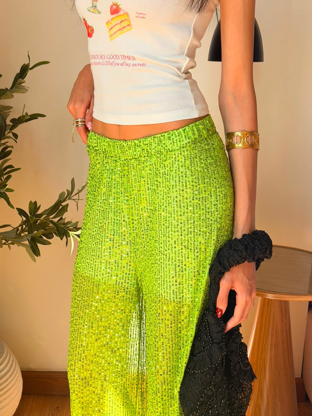 Sequin Pants in Lime green