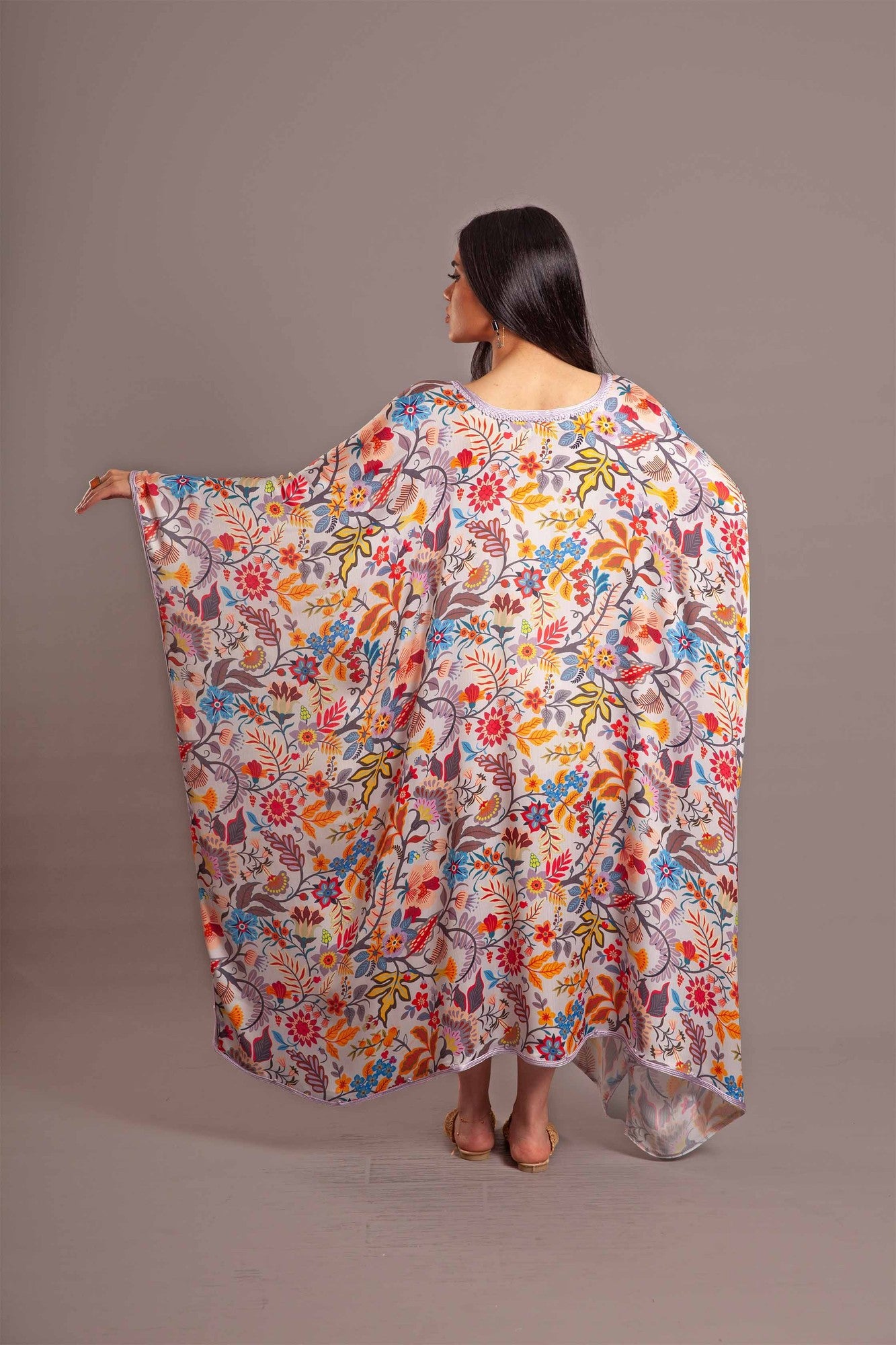 White silk long cover up - poncho