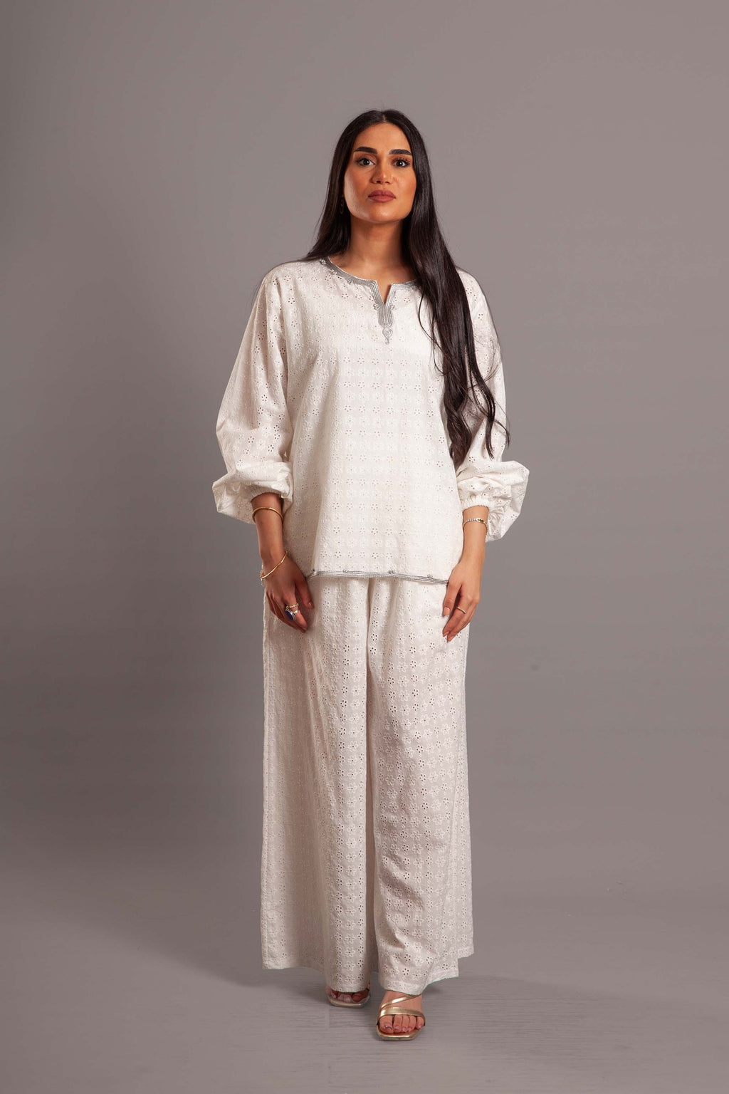 White embroidered cotton blouse
